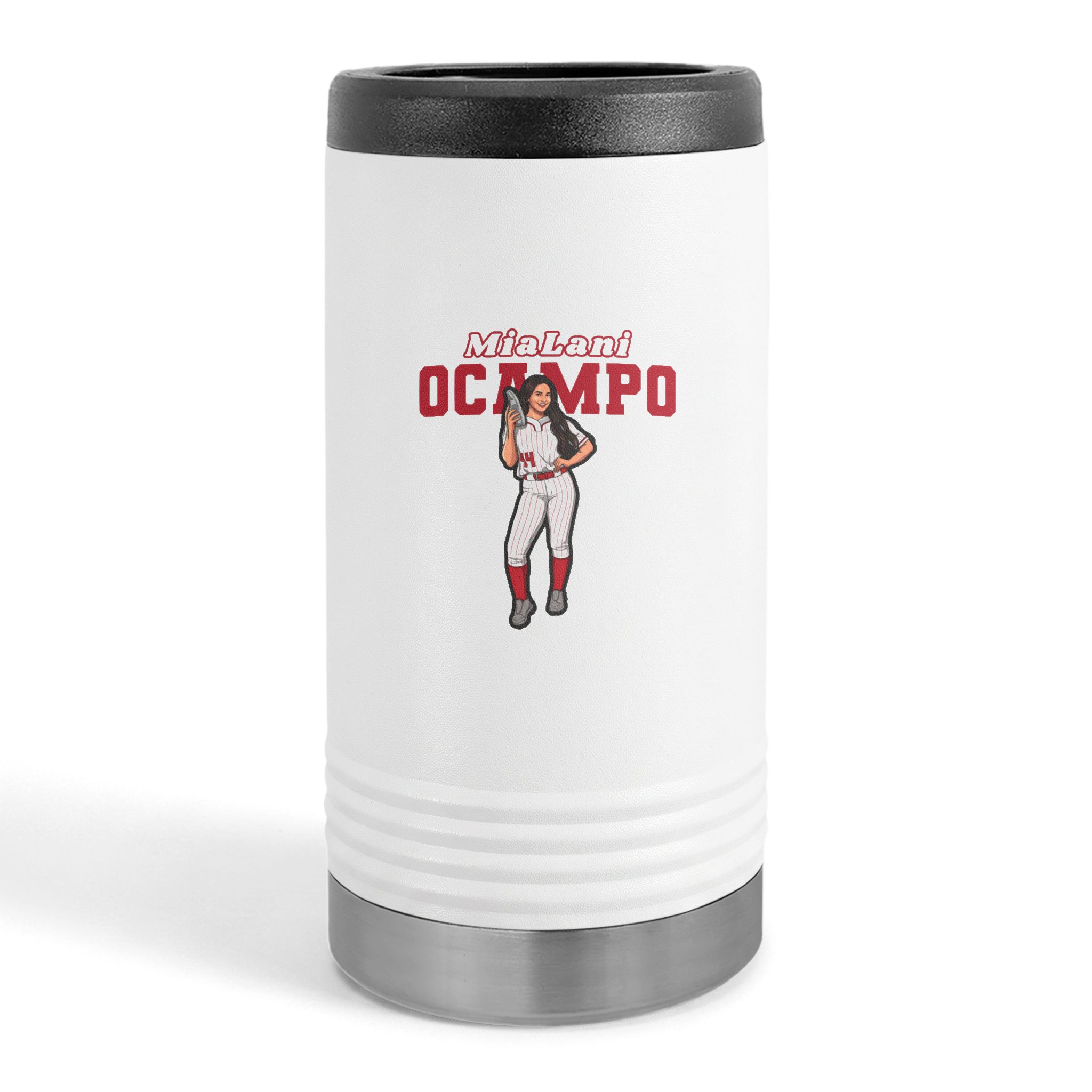 Slim Stainless Can Cooler — character_name_arch in White
