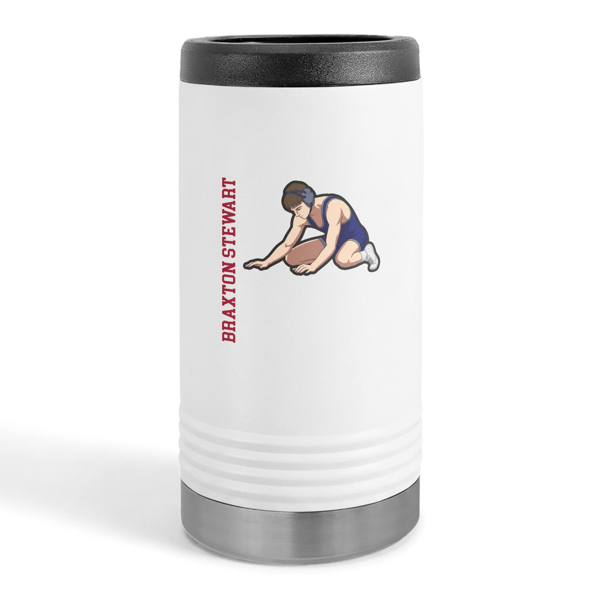 Slim Stainless Can Cooler — character_name_vertical in White