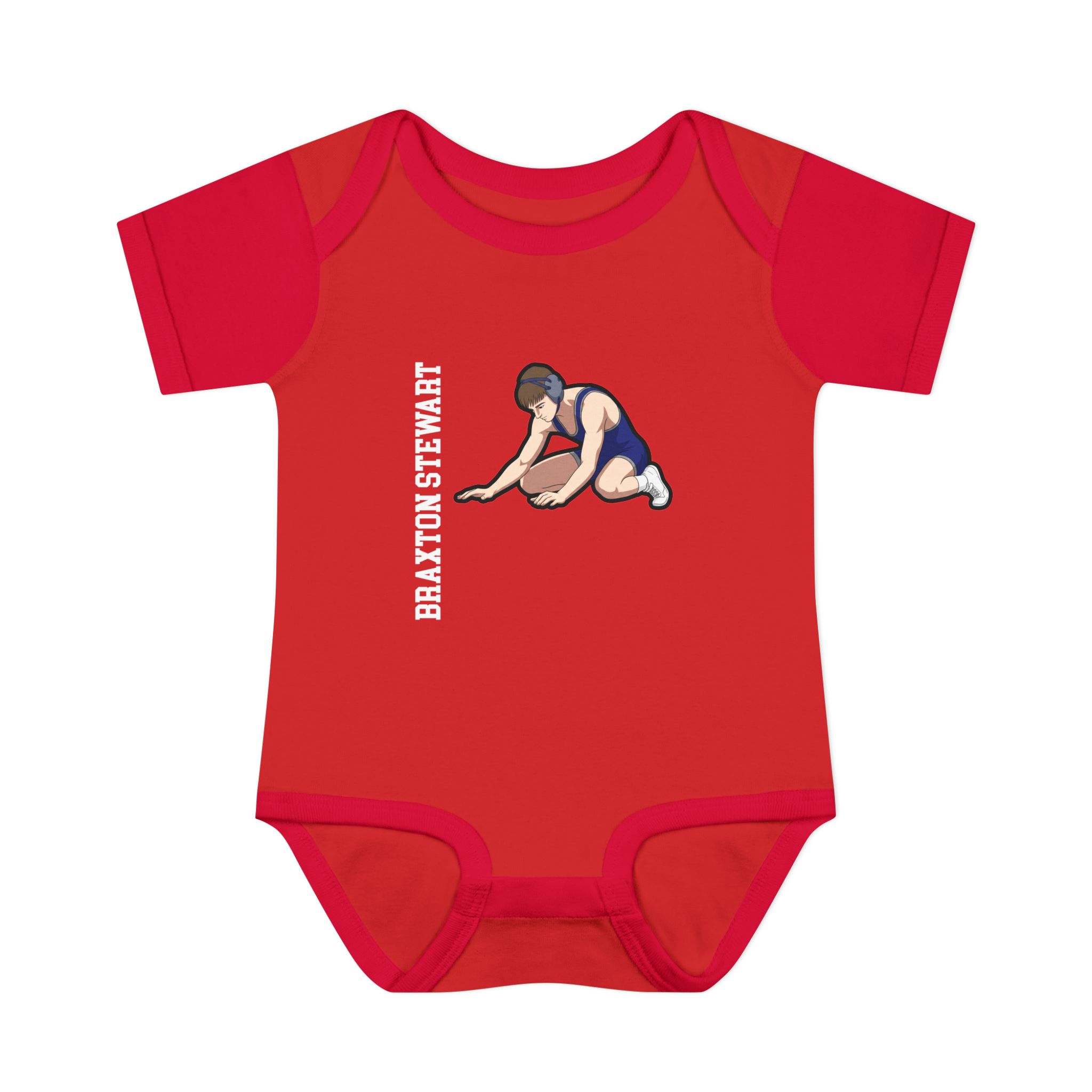 Baby Onesie — character_name_vertical in Red