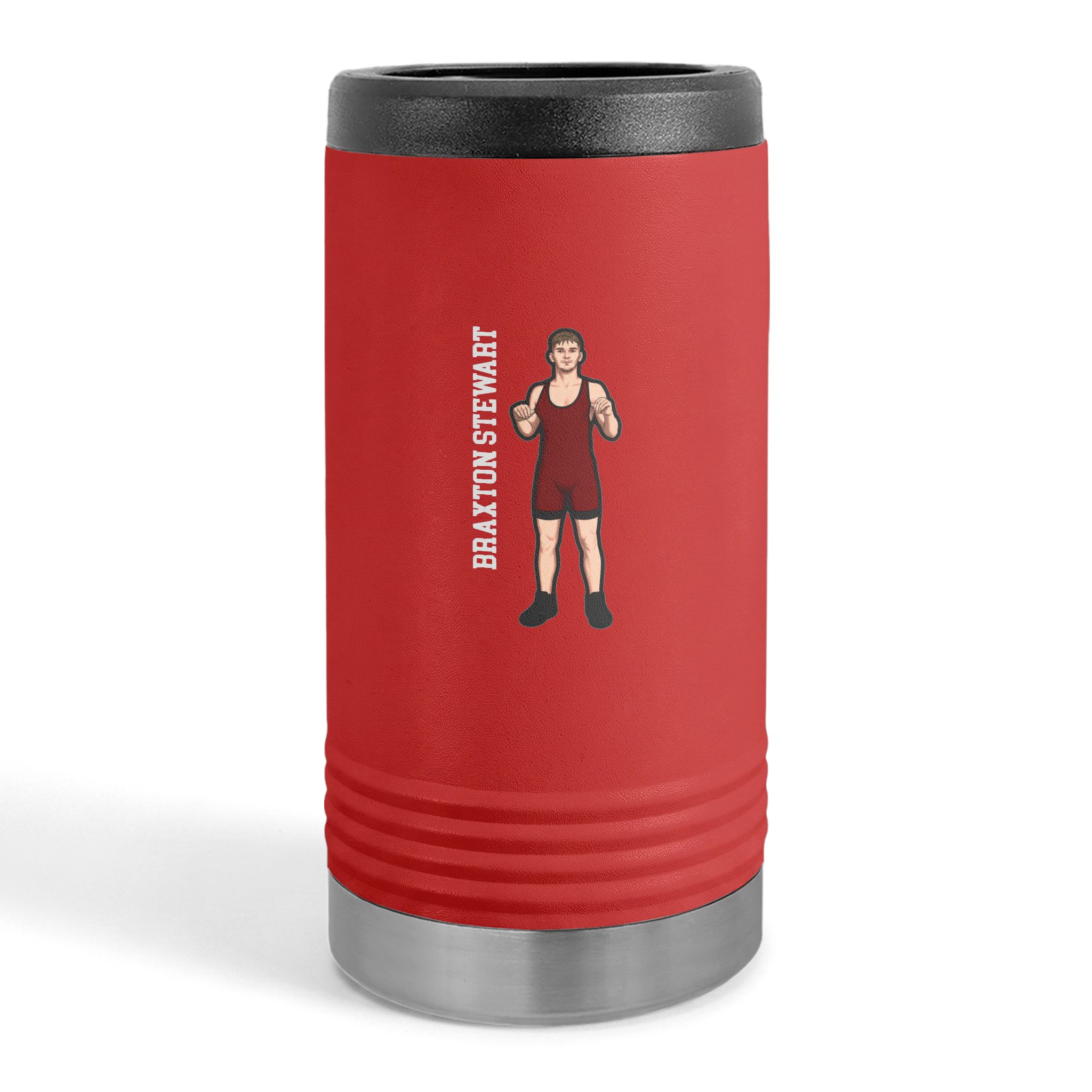 Slim Stainless Can Cooler — character_name_vertical in Red