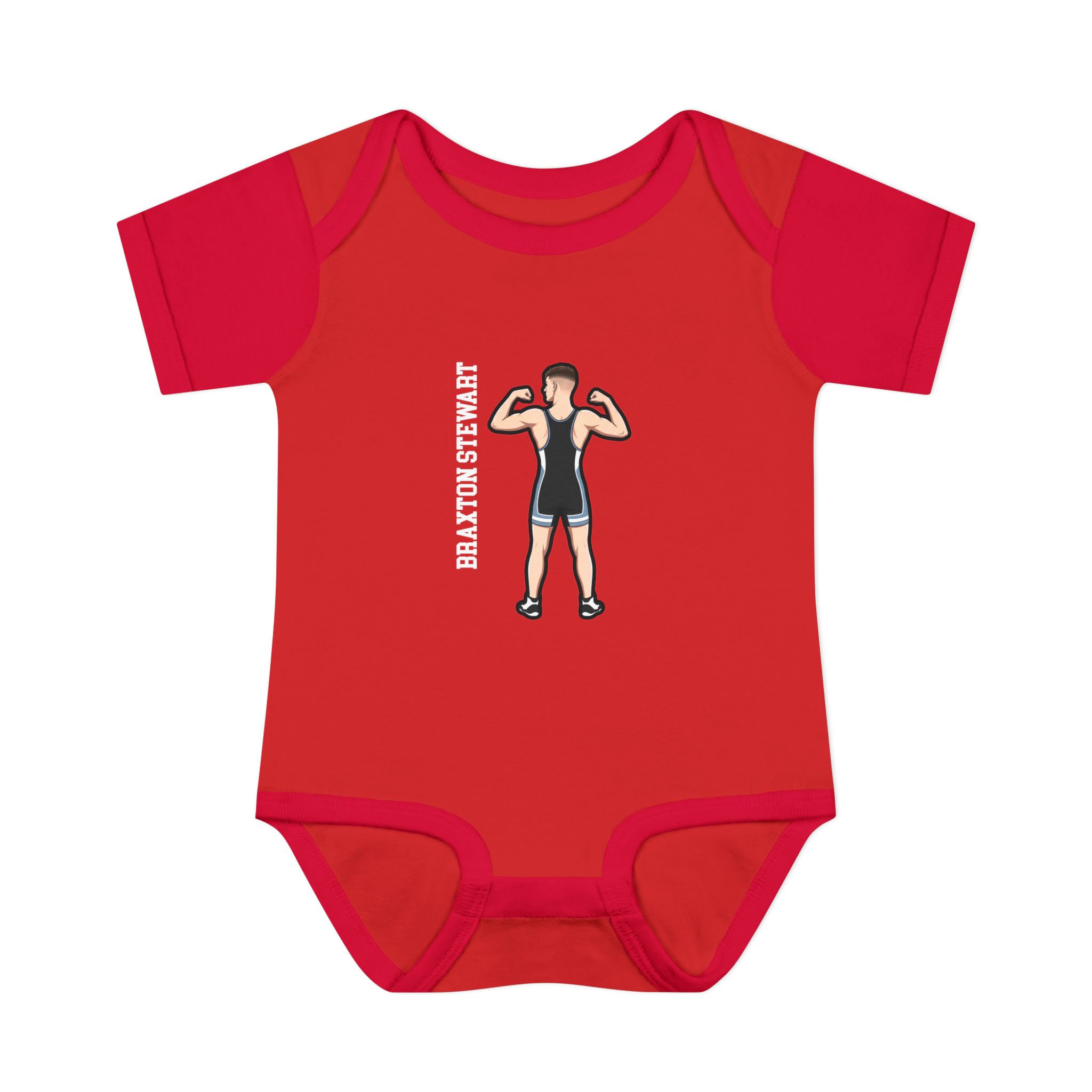 Baby Onesie — character_name_vertical in Red