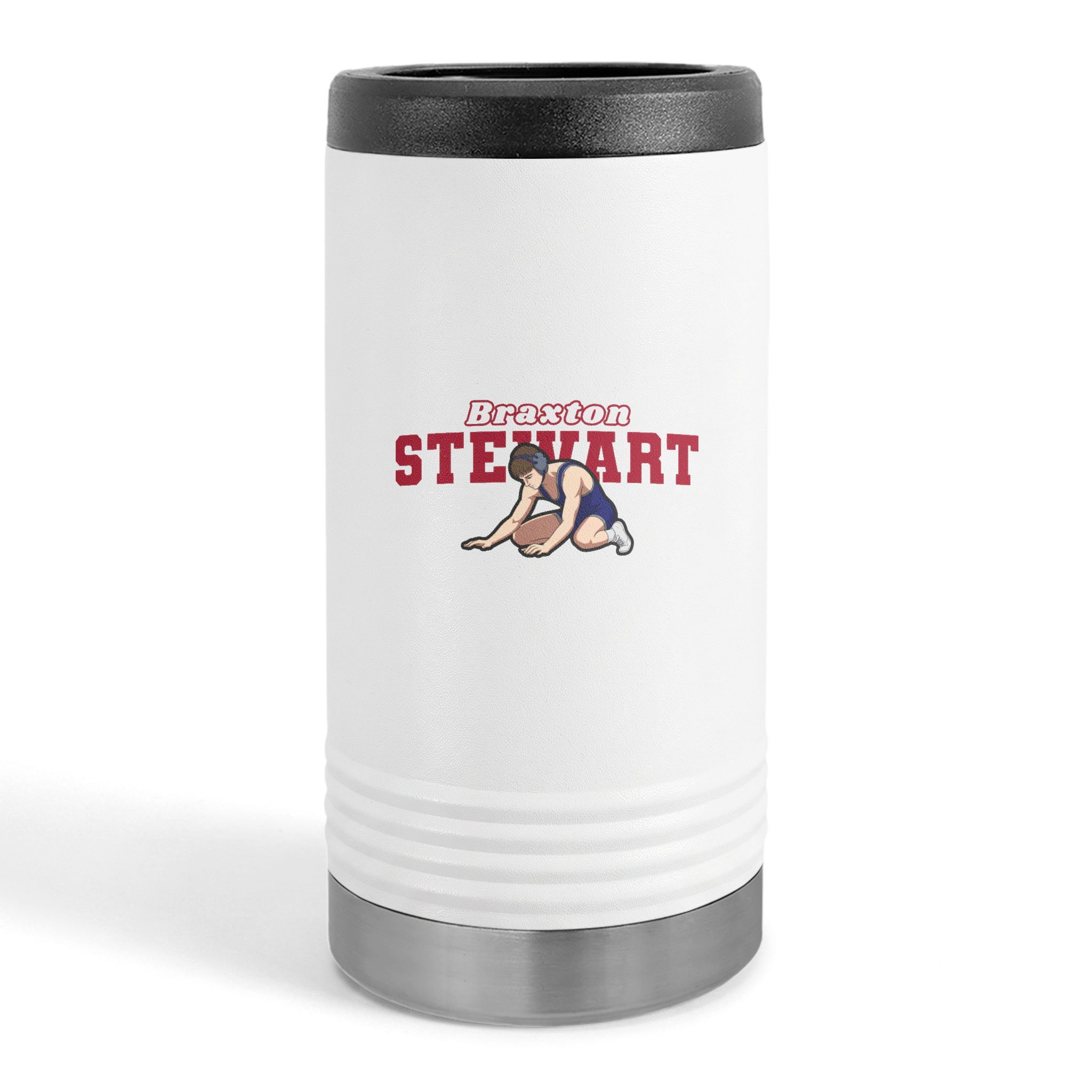 Slim Stainless Can Cooler — character_name_arch in White