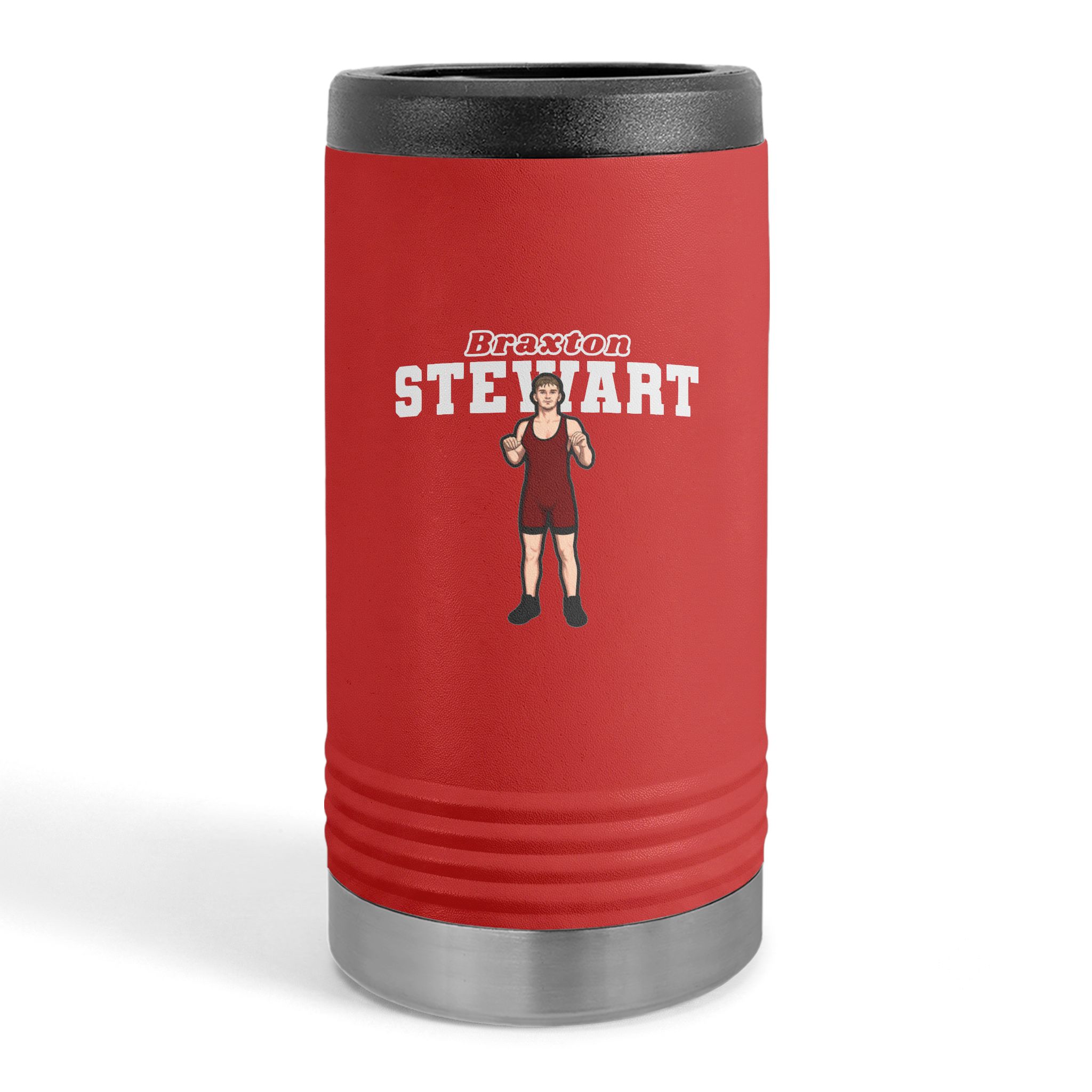Slim Stainless Can Cooler — character_name_arch in Red