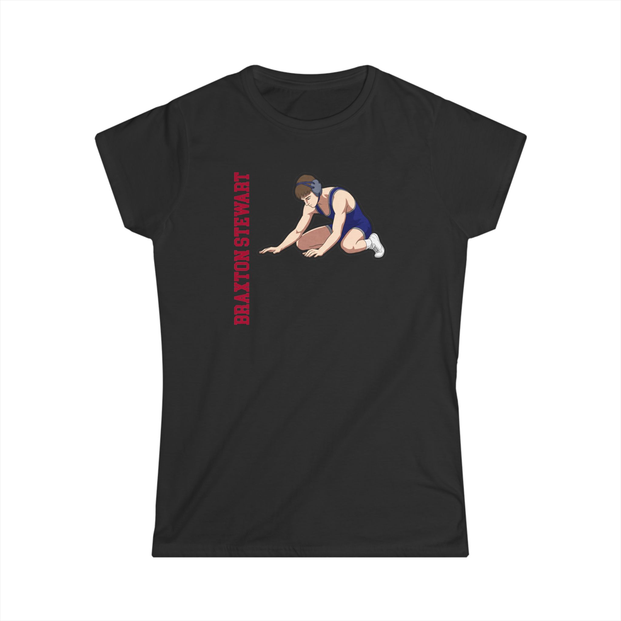 Women's Softstyle Tee — character_name_vertical in Black
