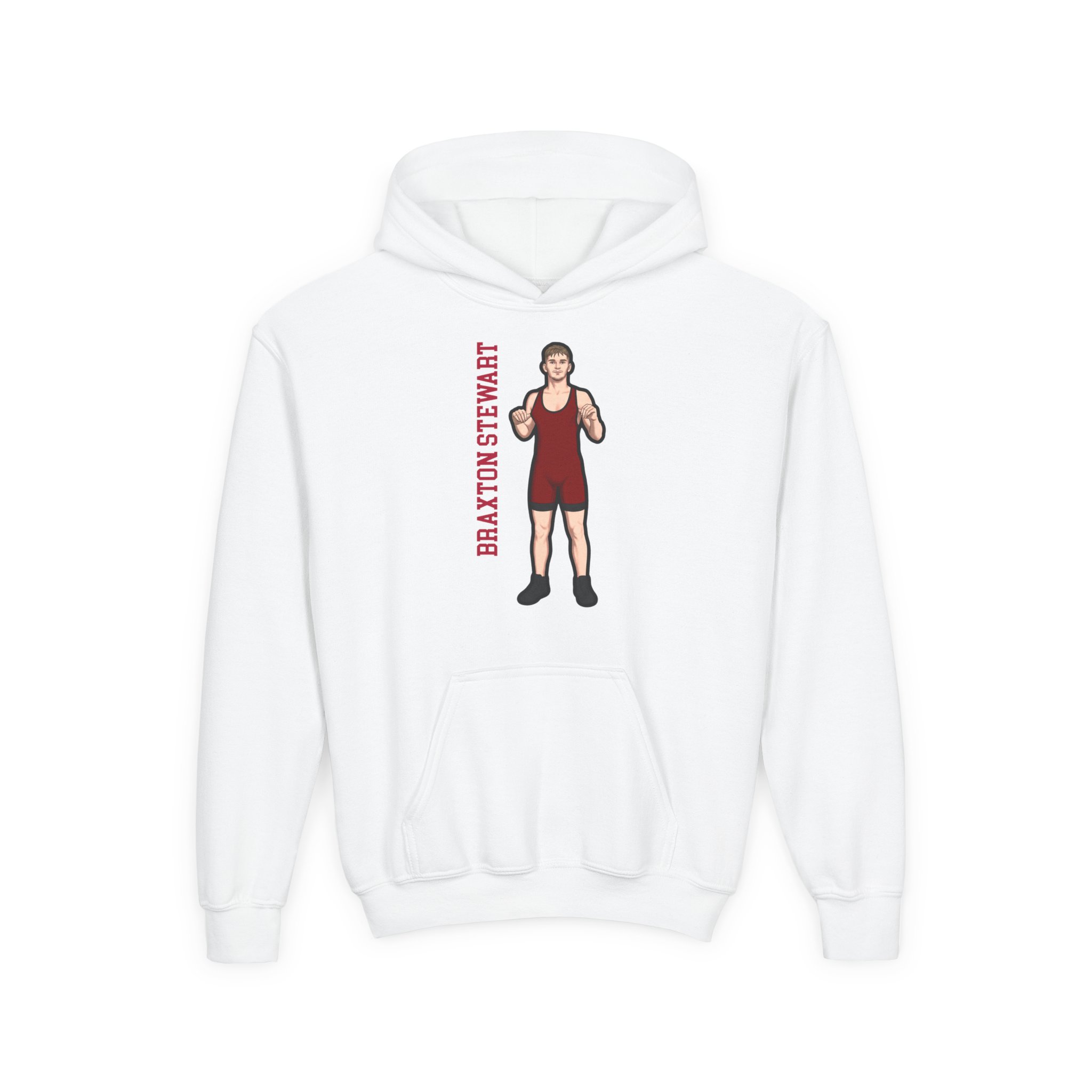Youth Hoodie — character_name_vertical in White