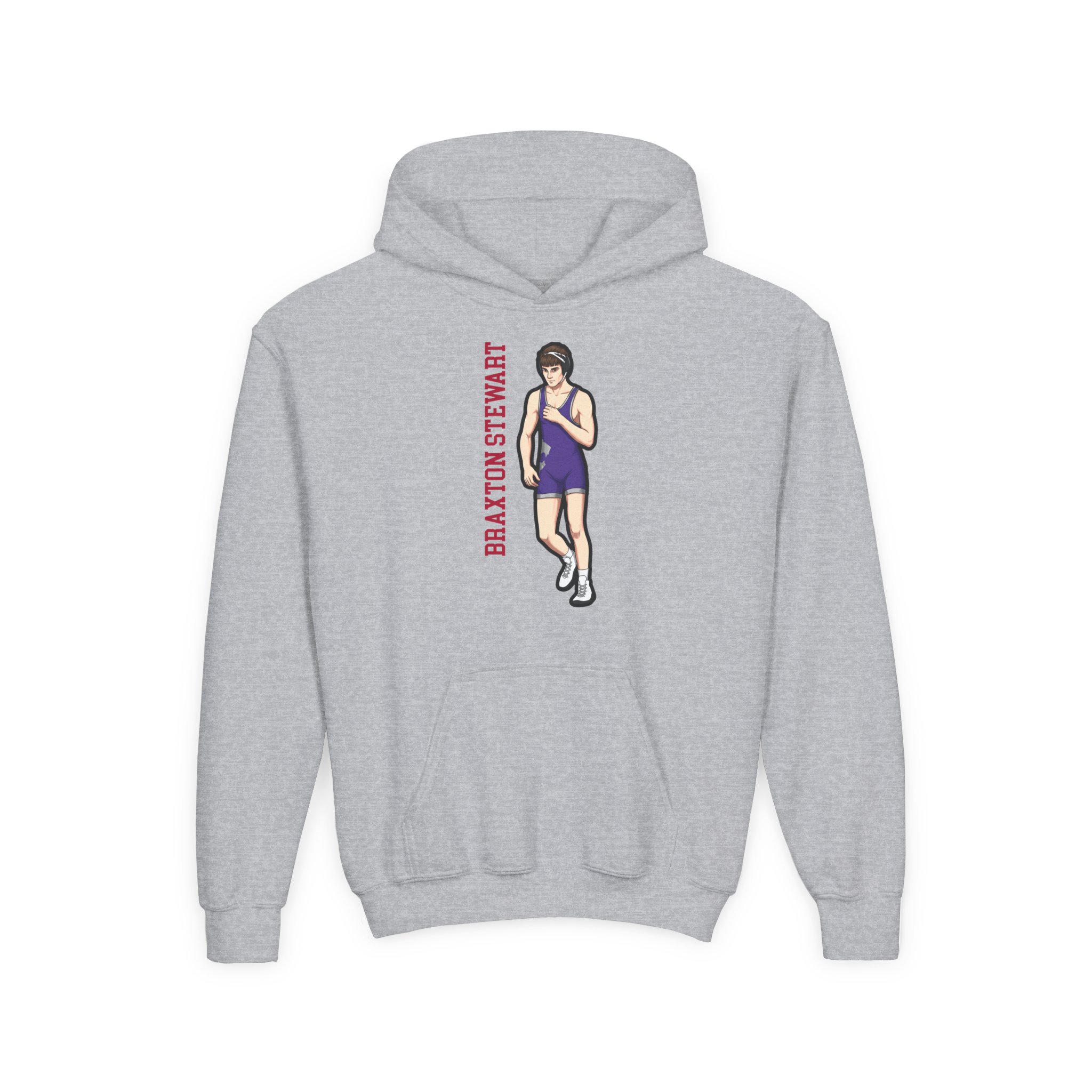 Youth Hoodie — character_name_vertical in Grey
