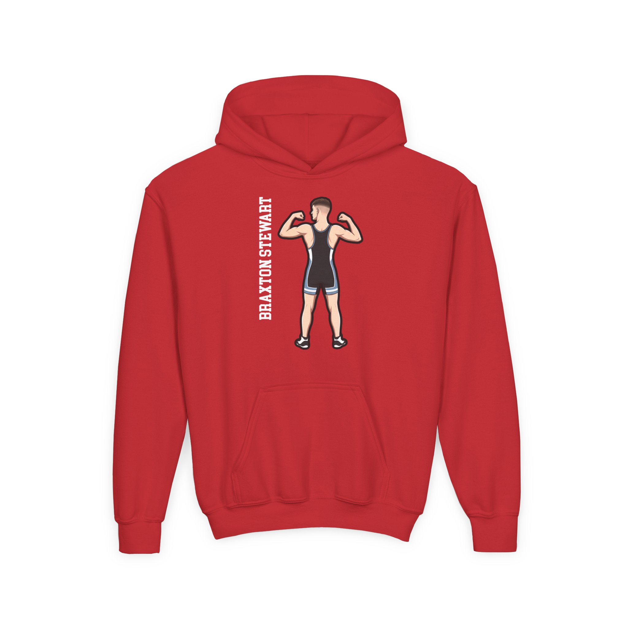 Youth Hoodie — character_name_vertical in Red
