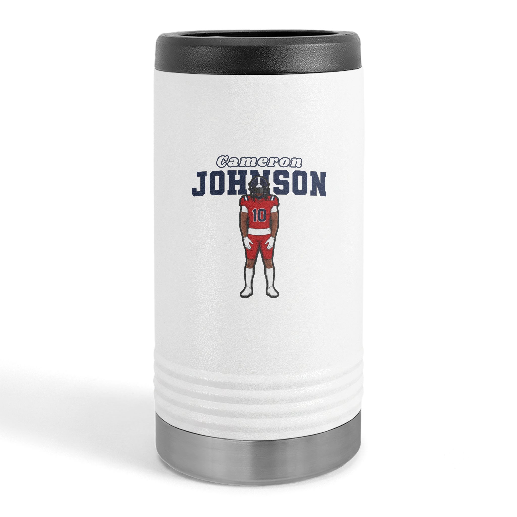 Slim Stainless Can Cooler — character_name_arch in White