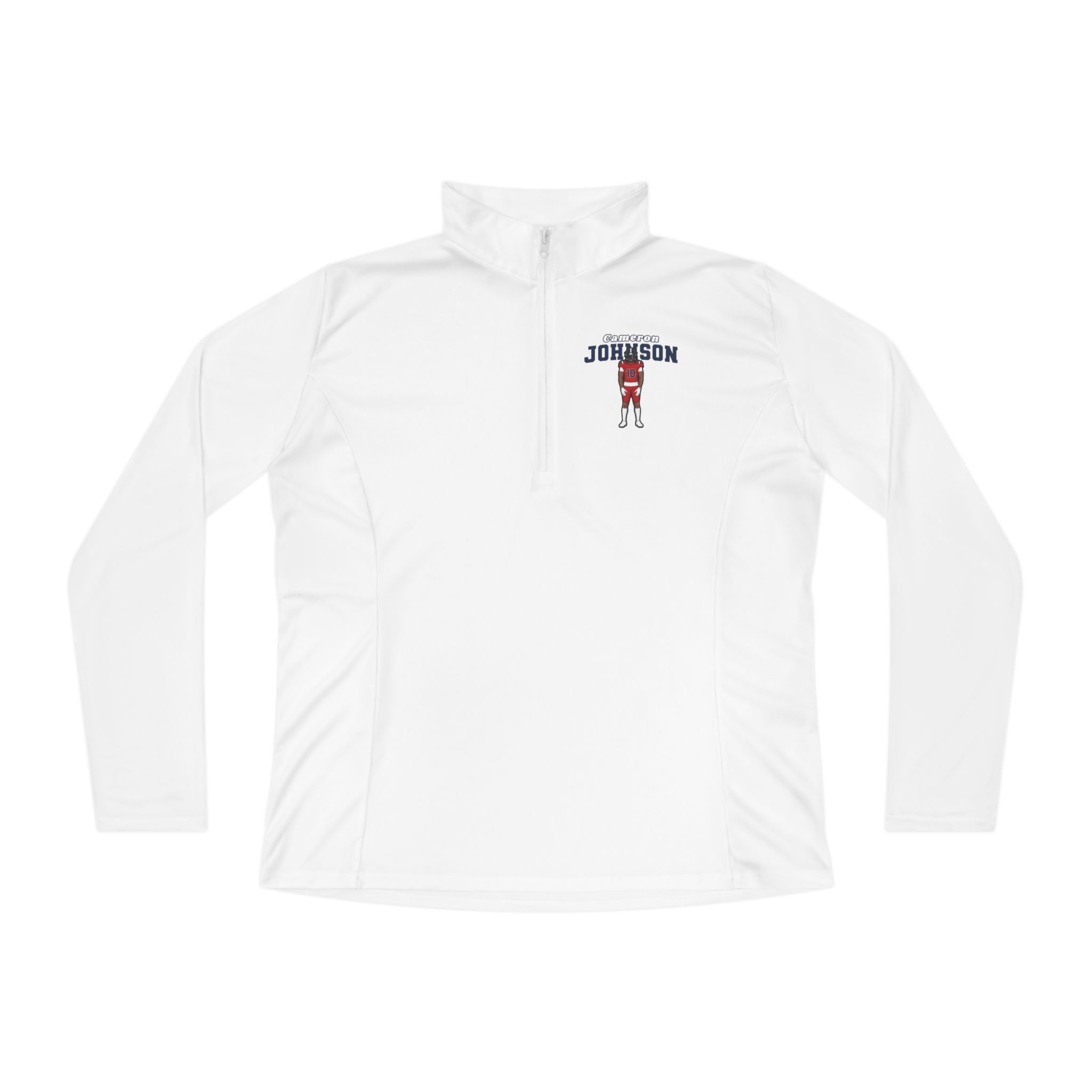 Women's Q-Zip Pullover — character_name_arch in White