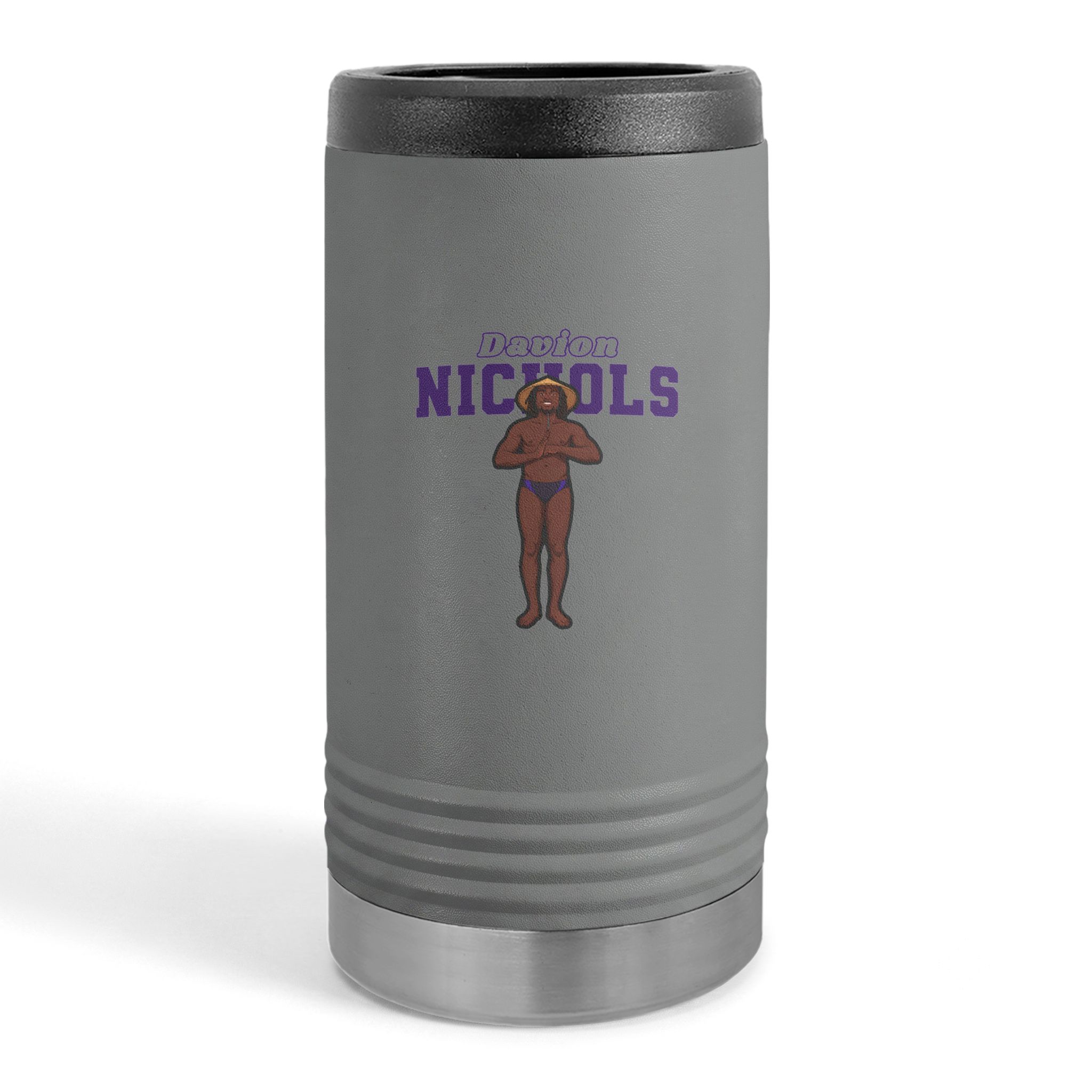 Slim Stainless Can Cooler — character_name_arch in Grey