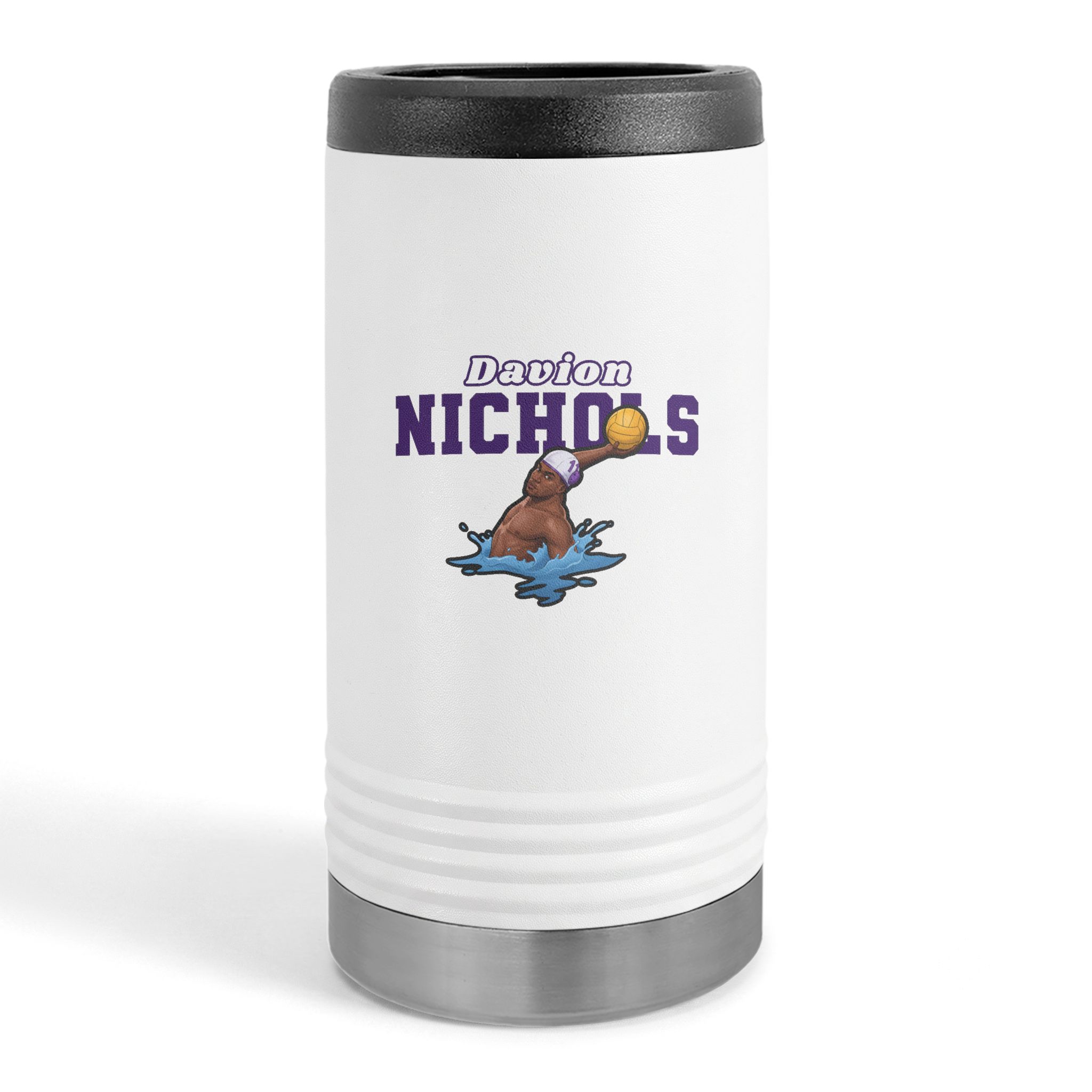 Slim Stainless Can Cooler — character_name_arch in White