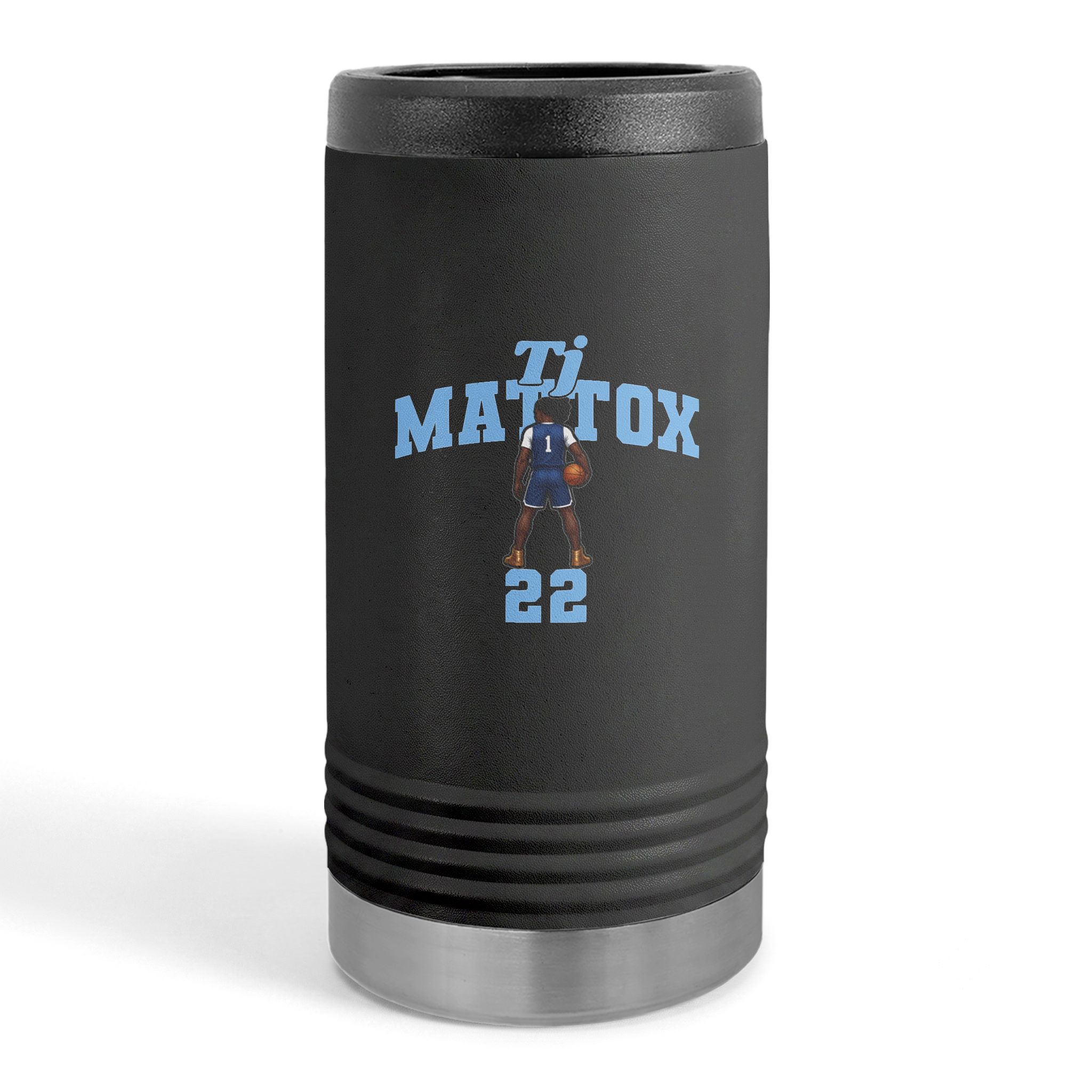 Slim Stainless Can Cooler — character_signature_arch in Black