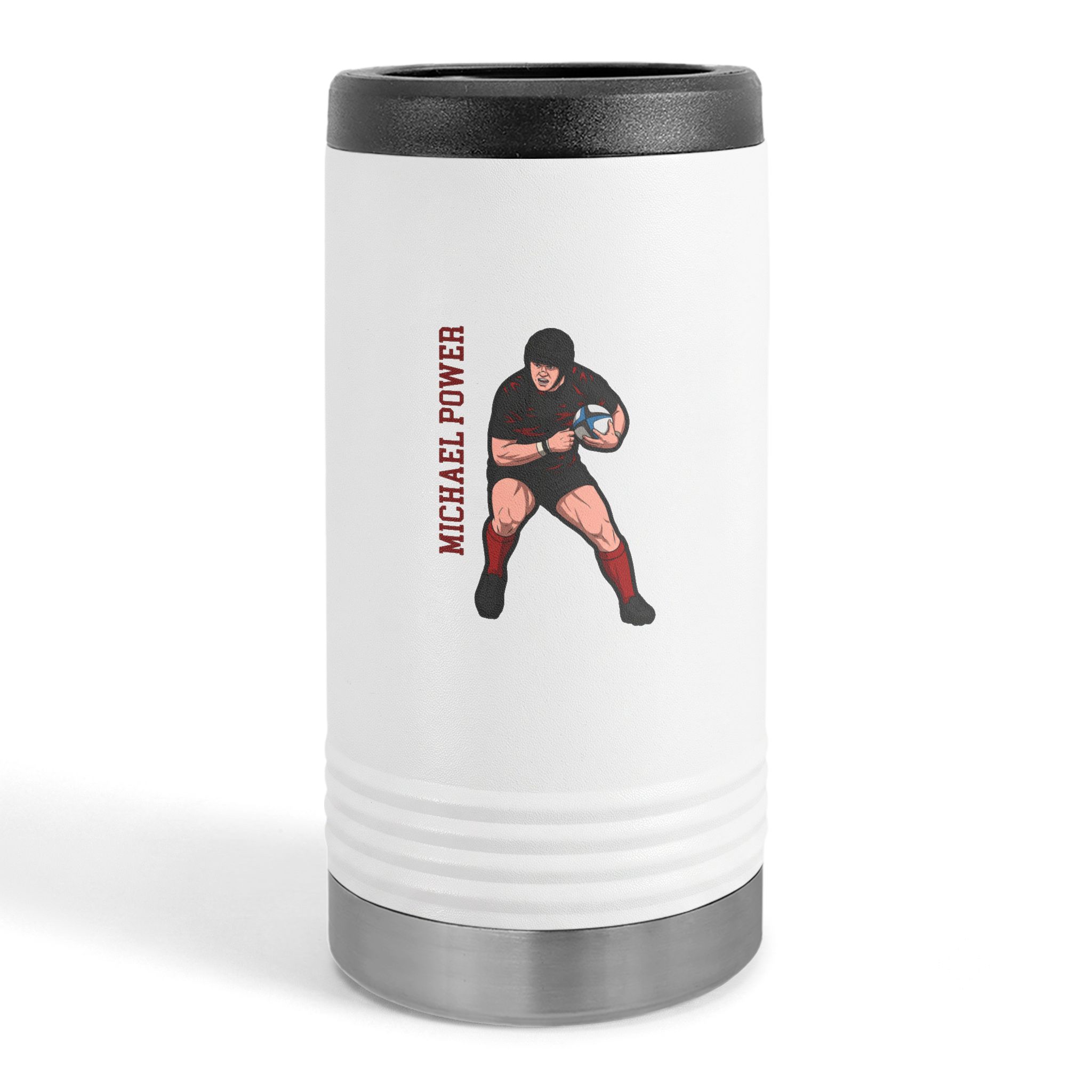 Slim Stainless Can Cooler — character_name_vertical in White