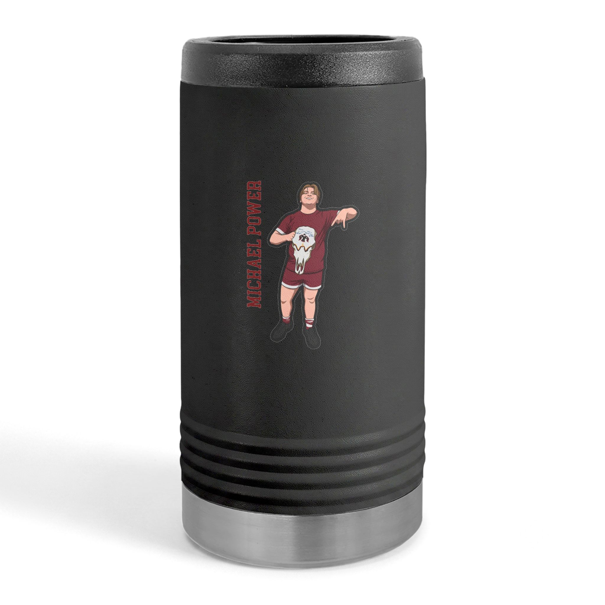 Slim Stainless Can Cooler — character_name_vertical in Black