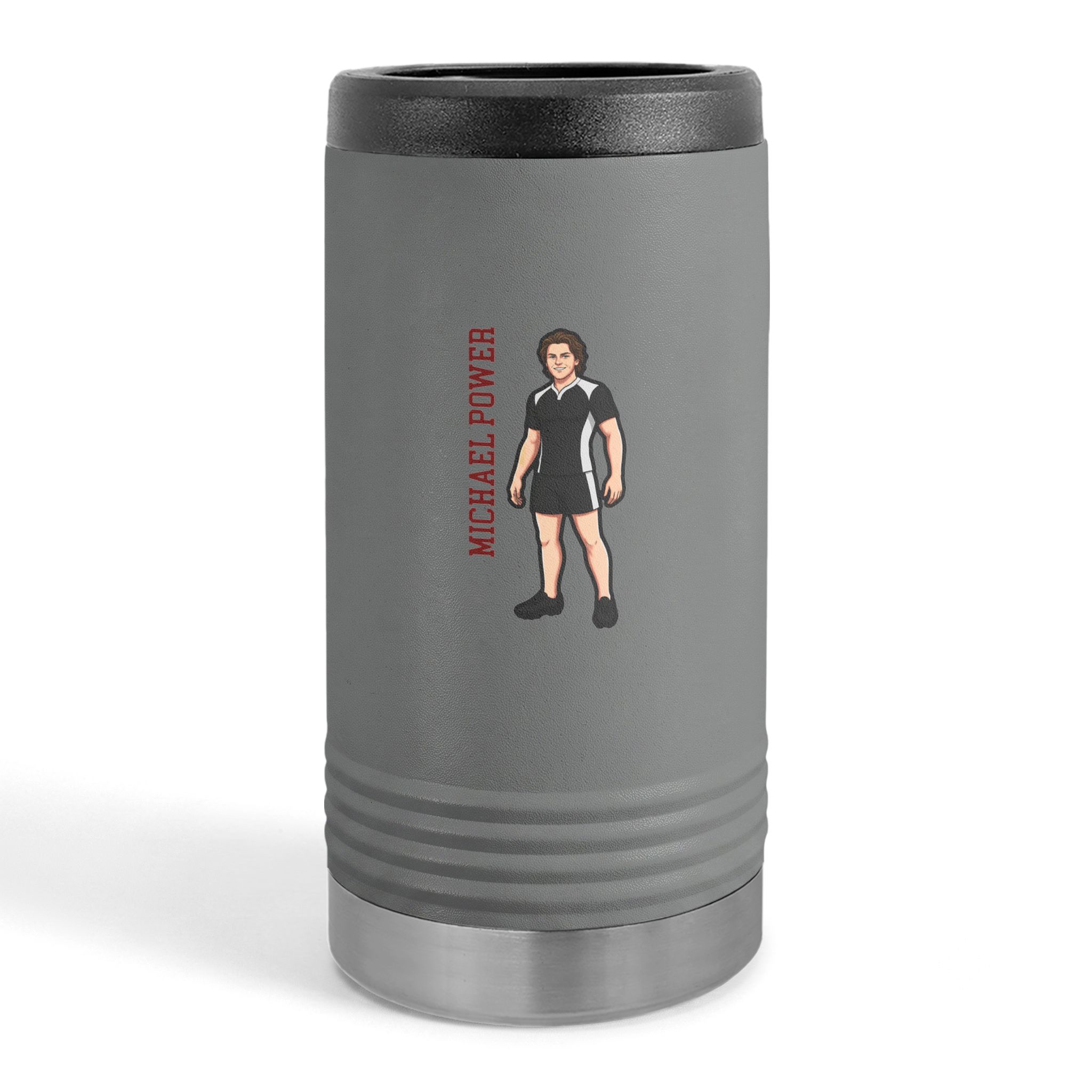 Slim Stainless Can Cooler — character_name_vertical in Grey
