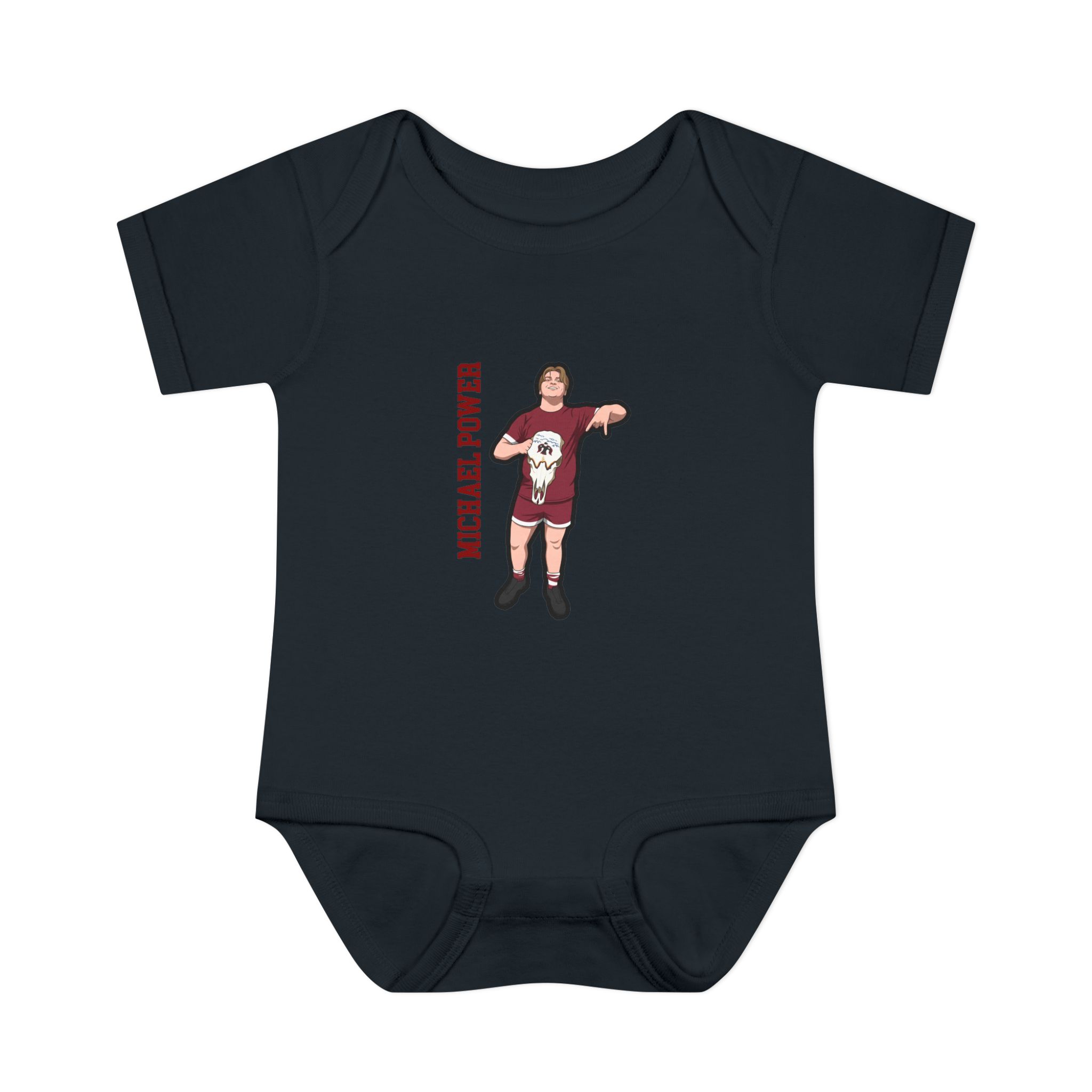Baby Onesie — character_name_vertical in Black