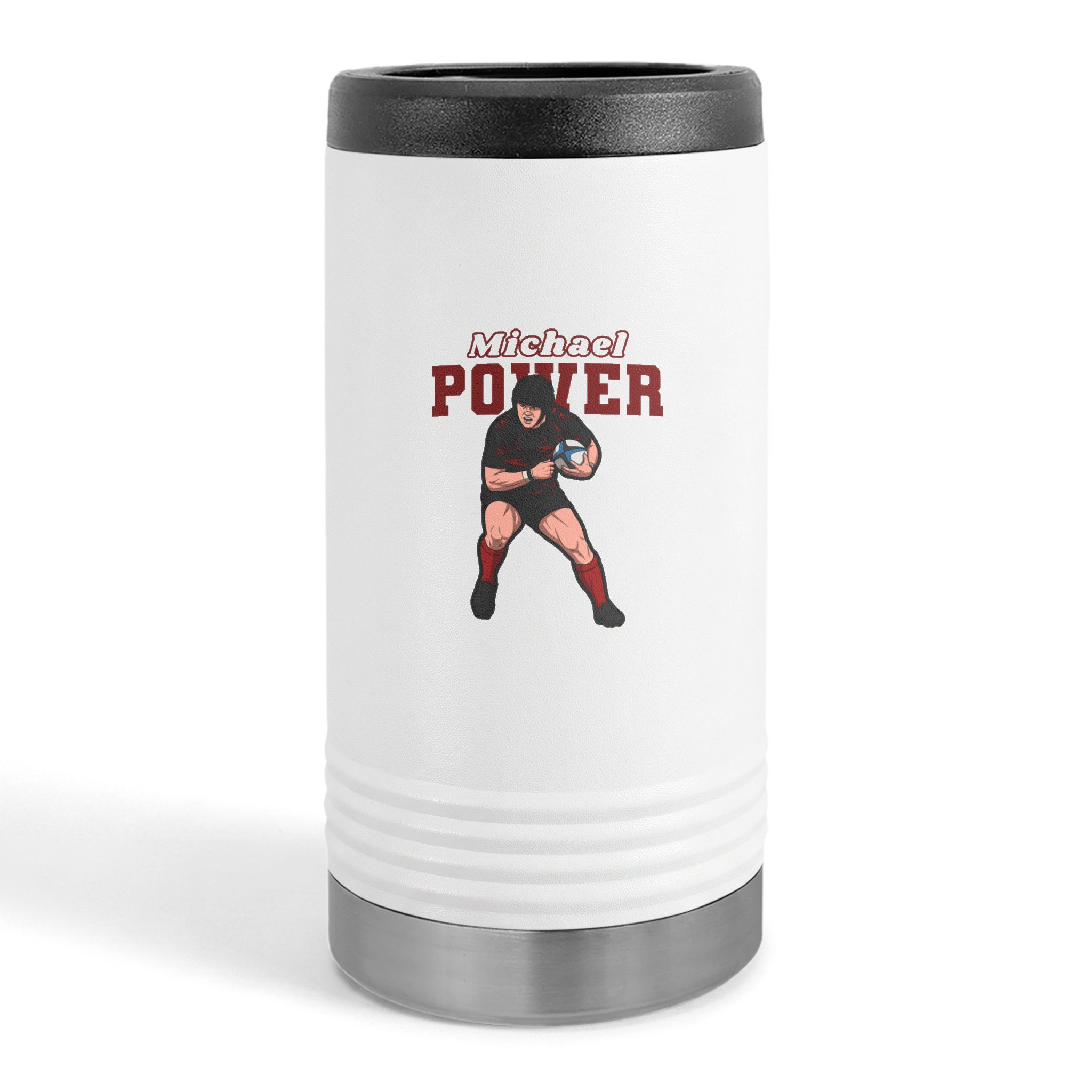 Slim Stainless Can Cooler — character_name_arch in White