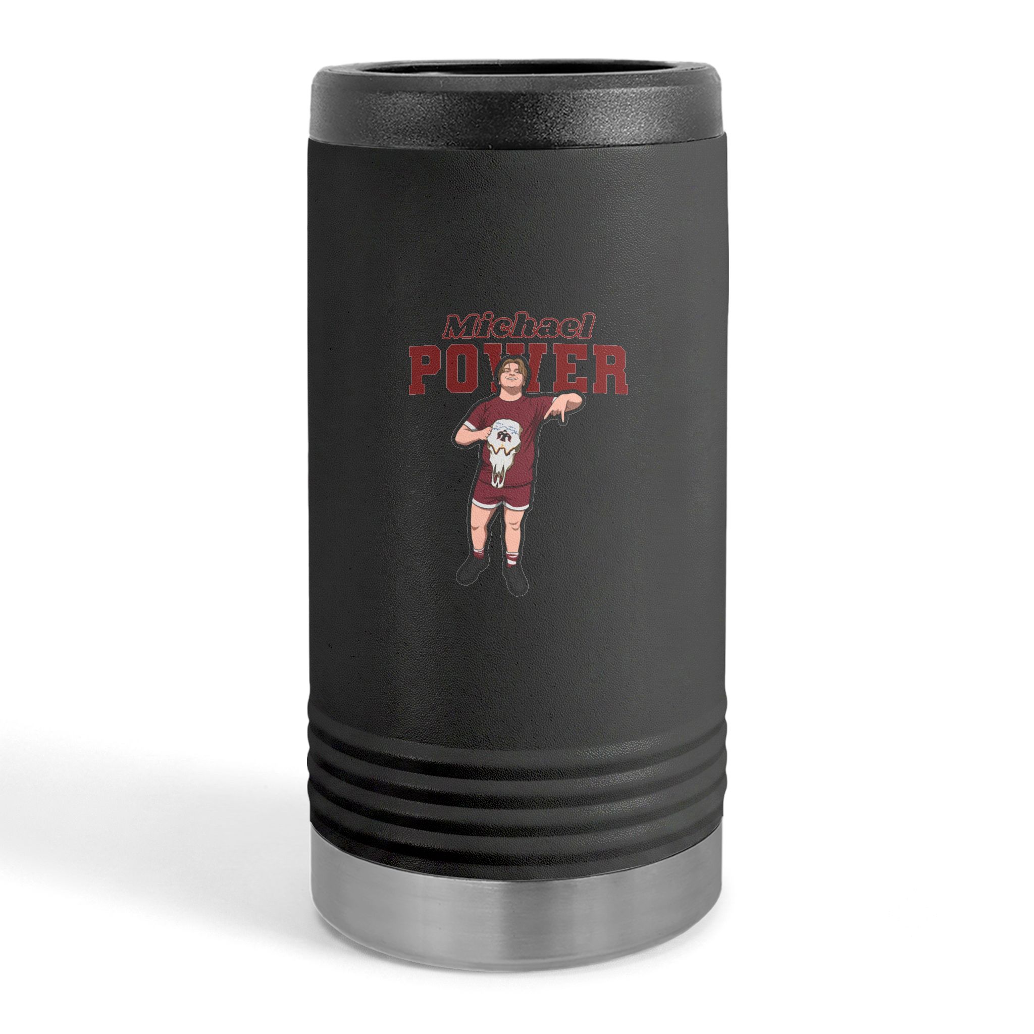 Slim Stainless Can Cooler — character_name_arch in Black