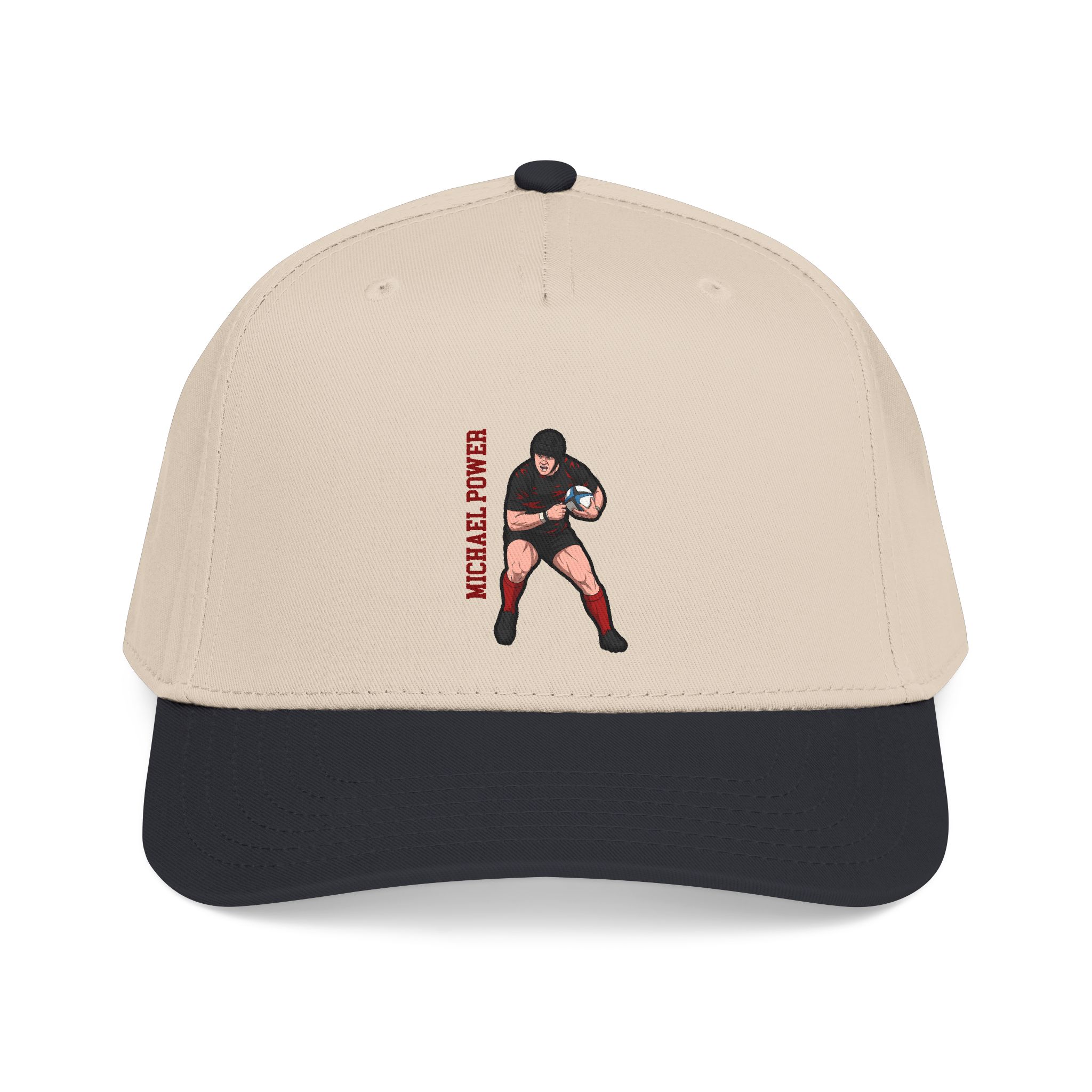 Baseball Cap — character_name_vertical in Black / Natural