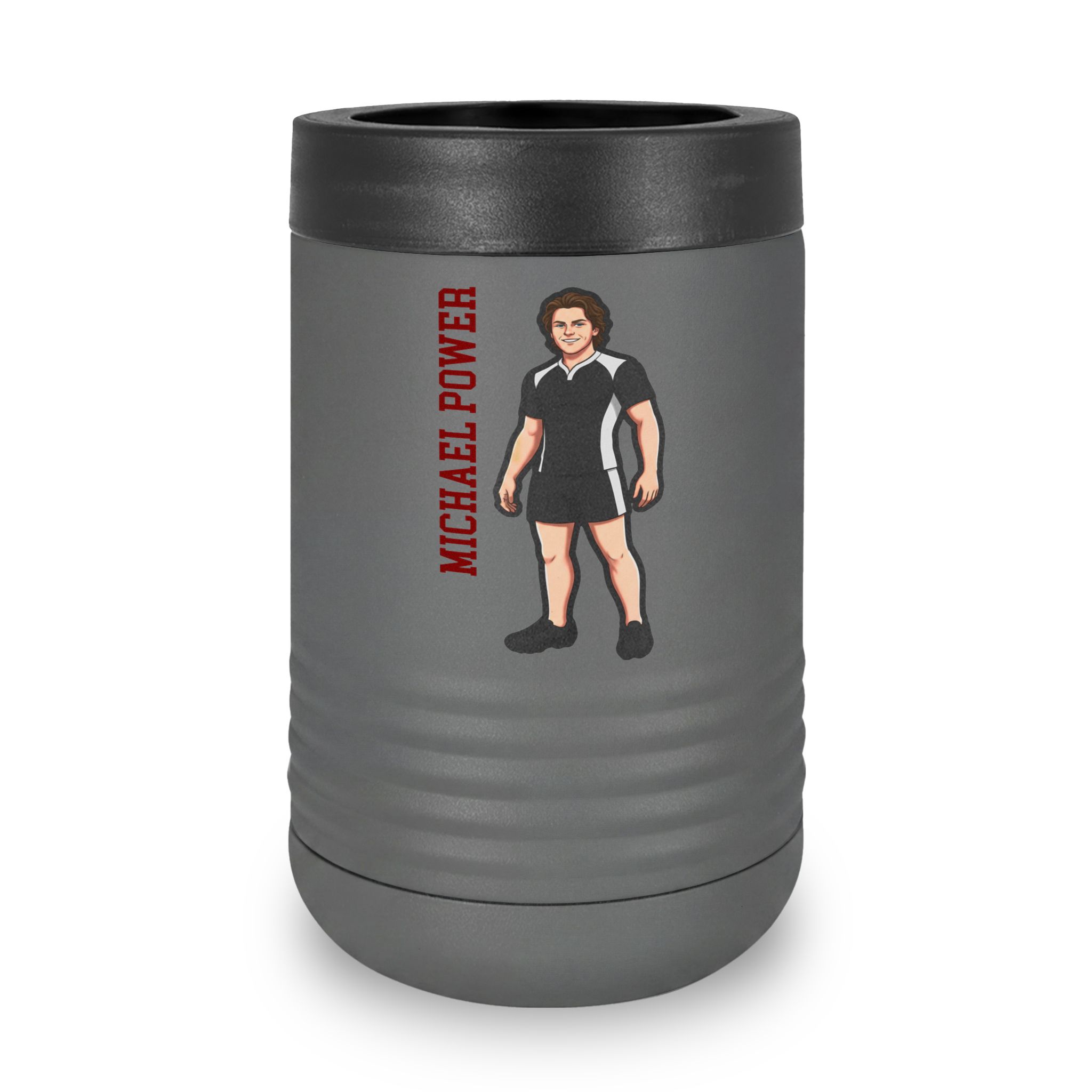 Stainless Can Cooler — character_name_vertical in Grey