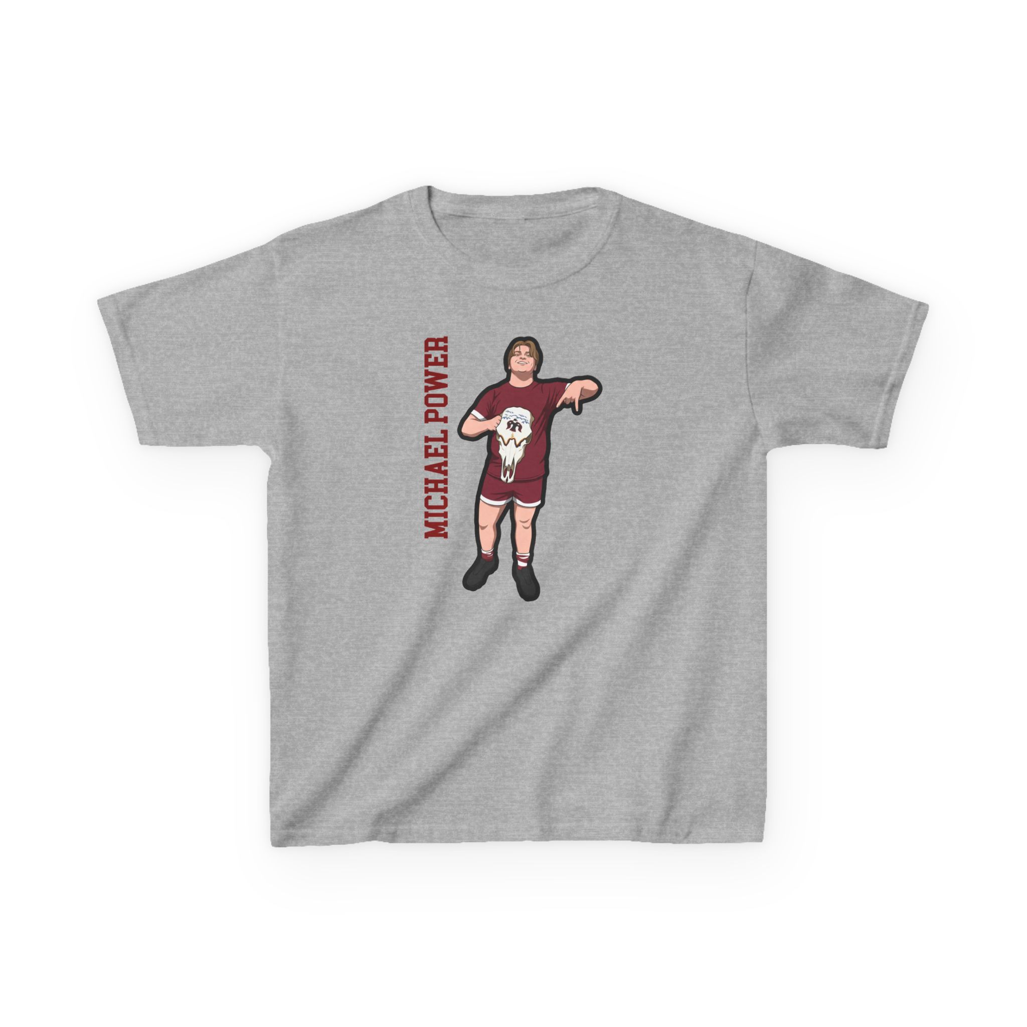 Youth Tee — character_name_vertical in Grey