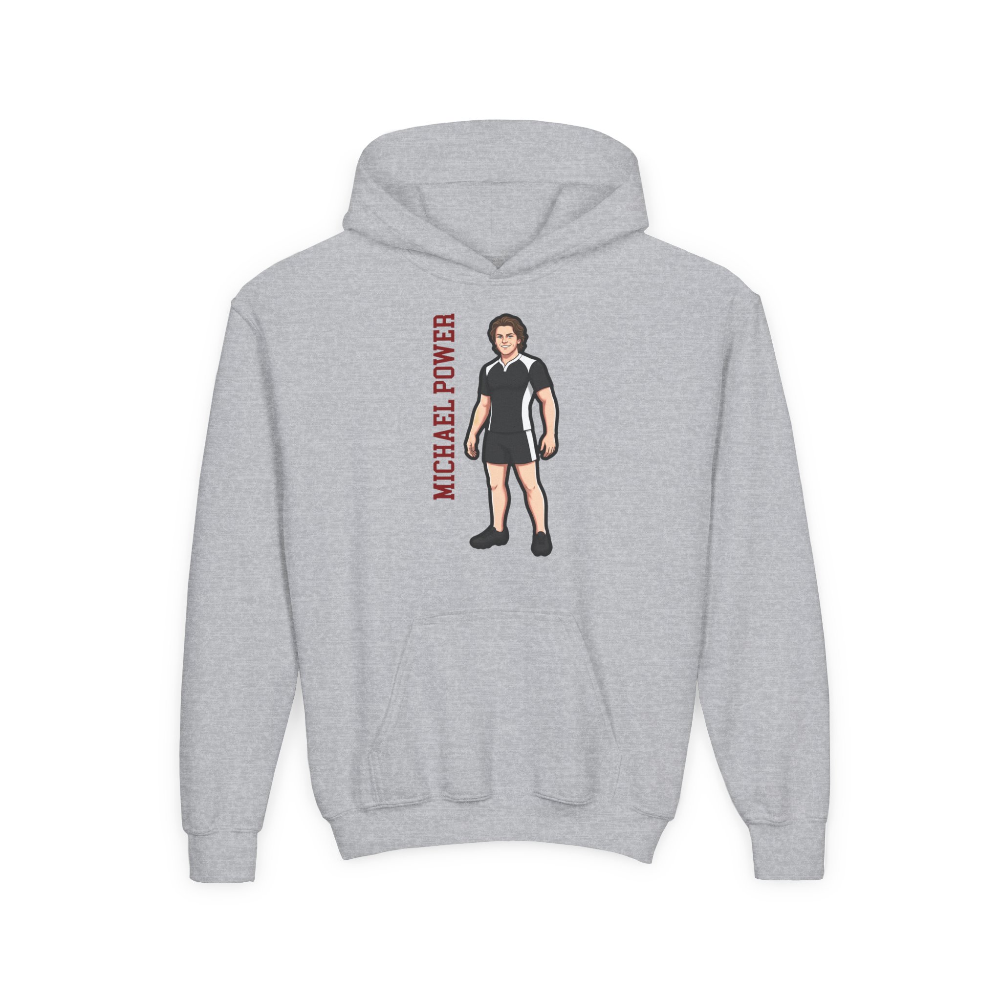Youth Hoodie — character_name_vertical in Grey