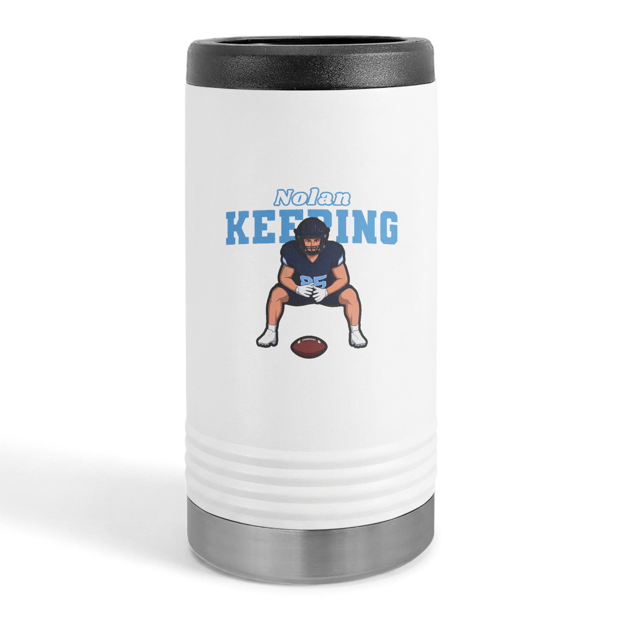 Slim Stainless Can Cooler — character_name_arch in White