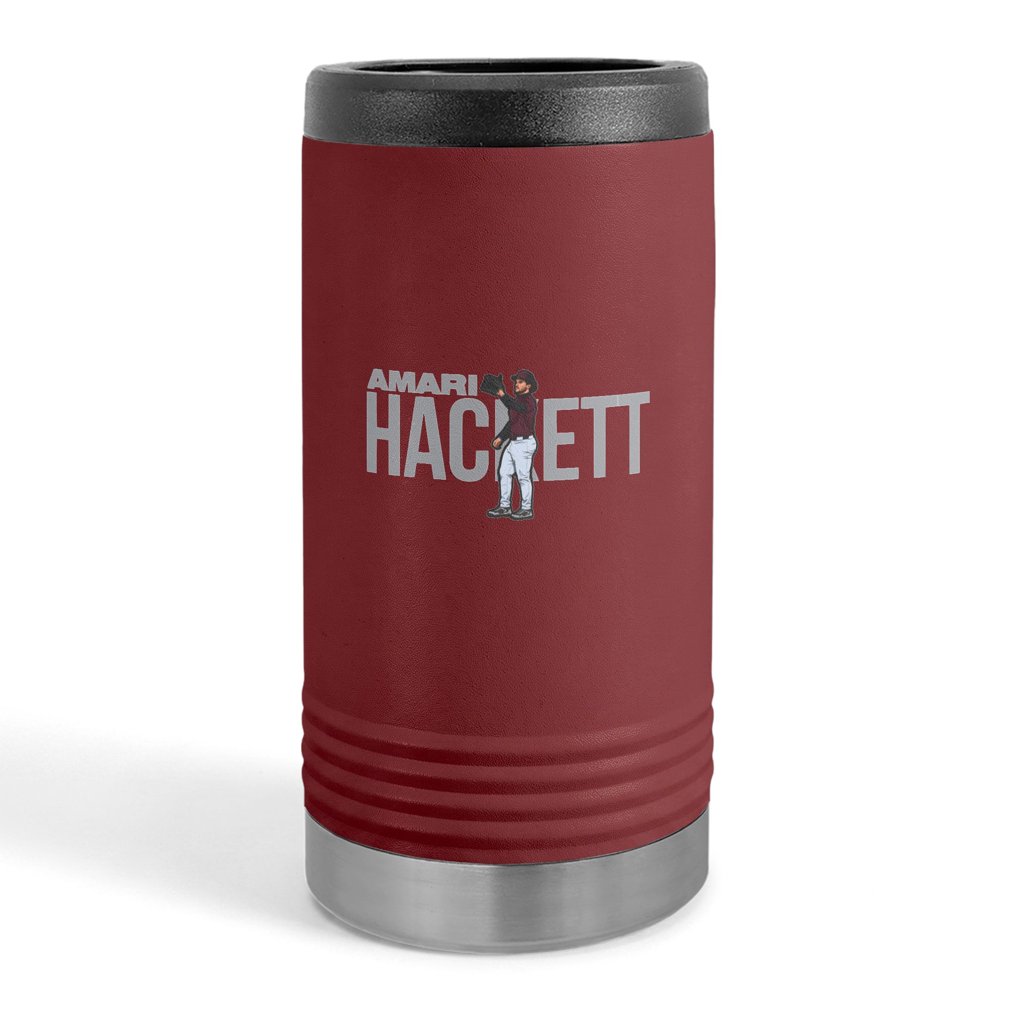 Slim Stainless Can Cooler — character_player_name in Maroon