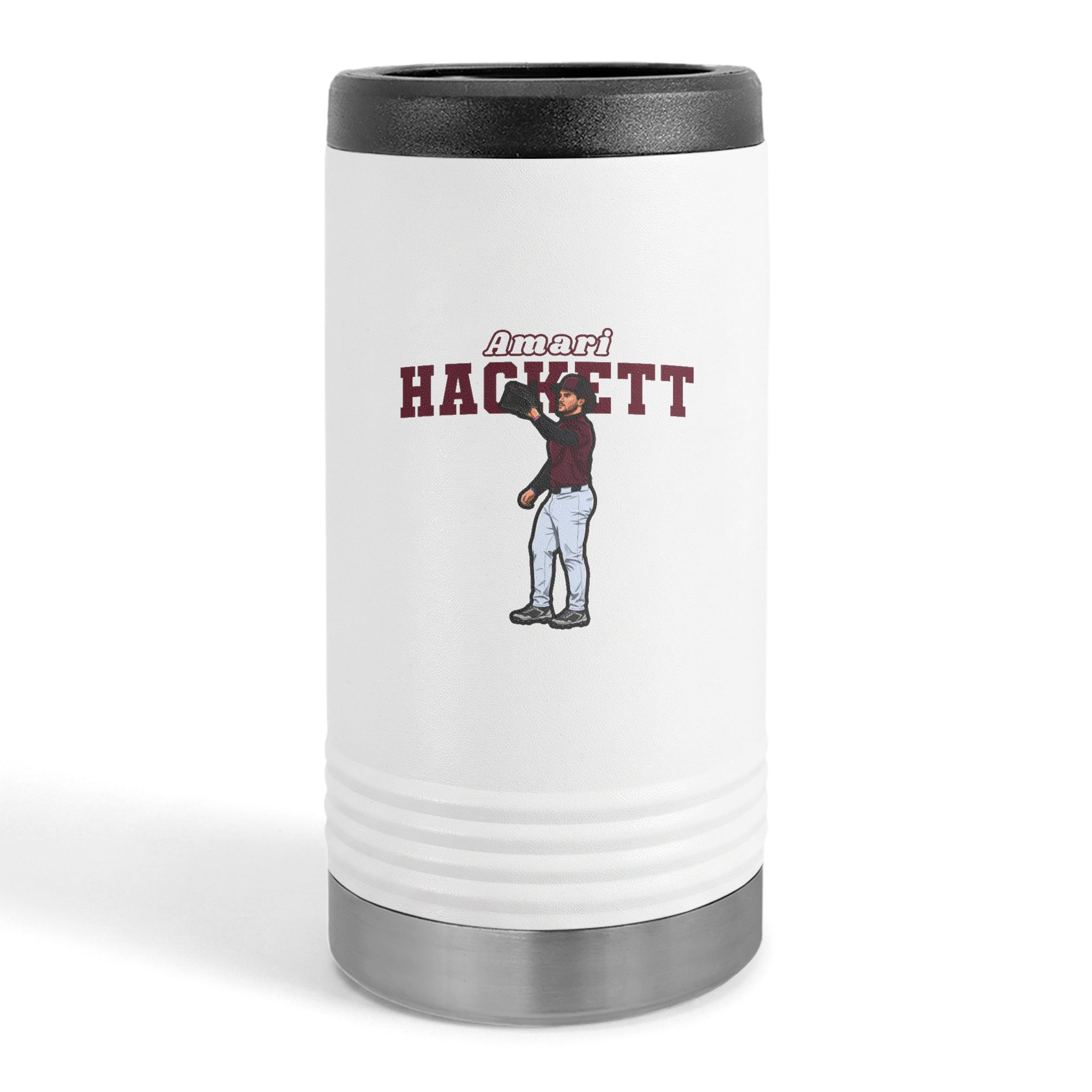 Slim Stainless Can Cooler — character_name_arch in White