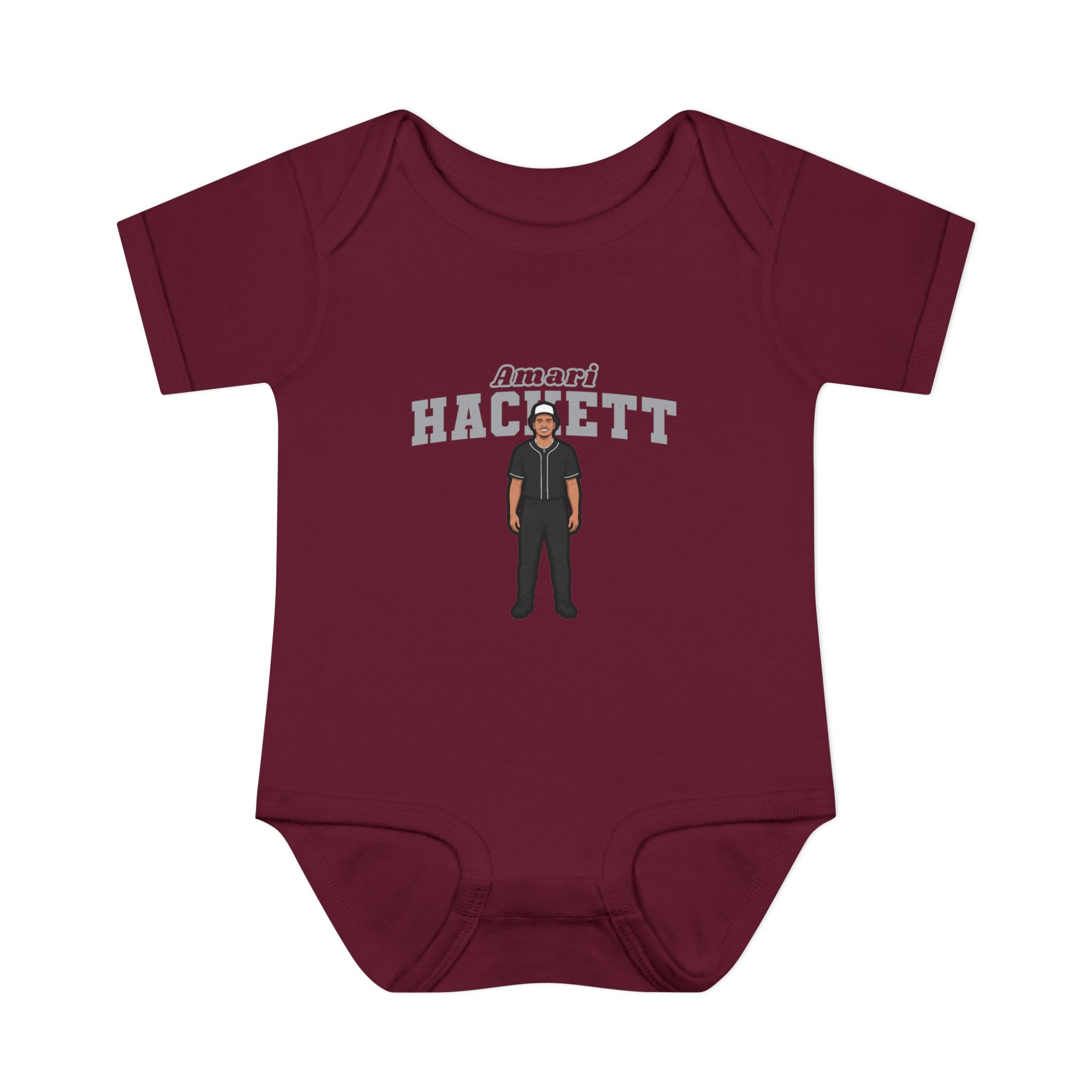 Baby Onesie — character_name_arch in Maroon