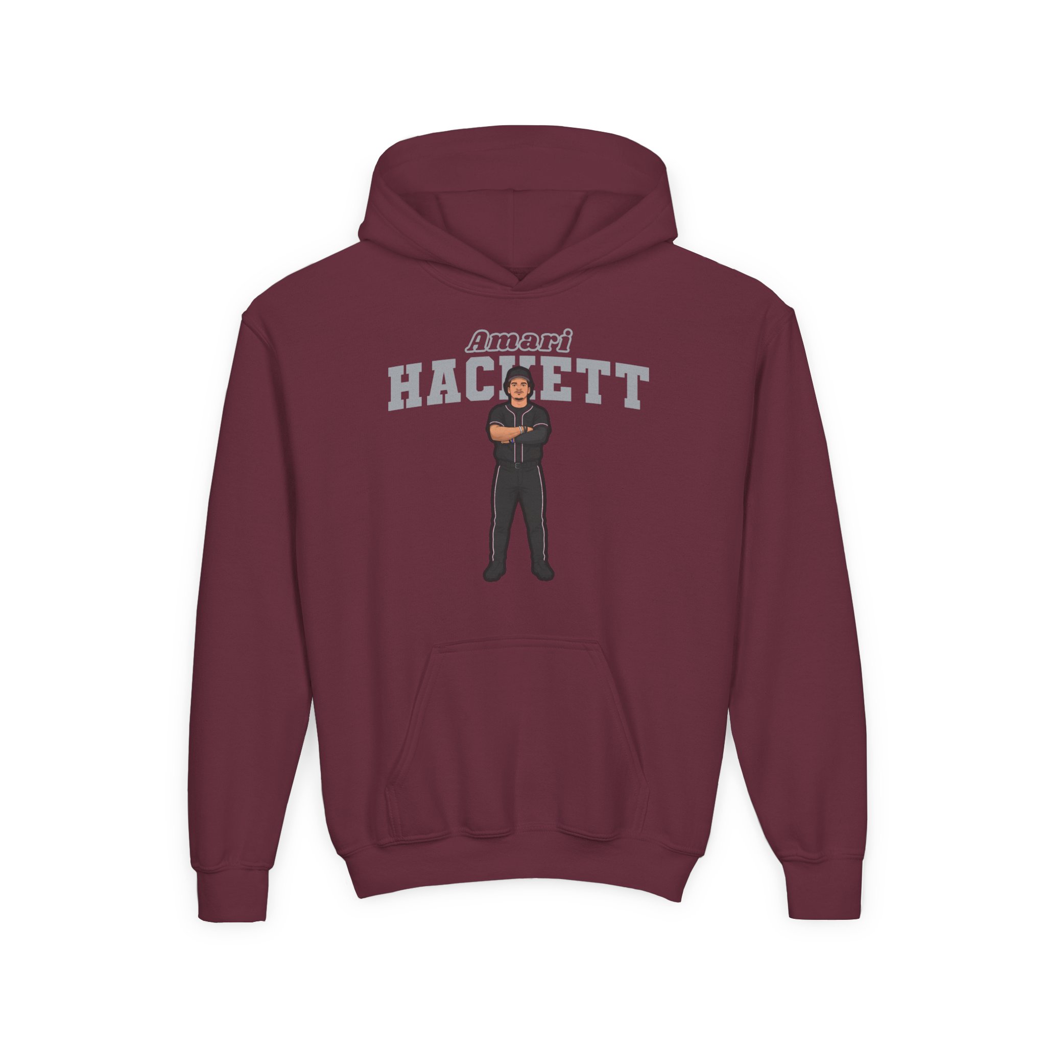 Youth Hoodie — character_name_arch in Maroon