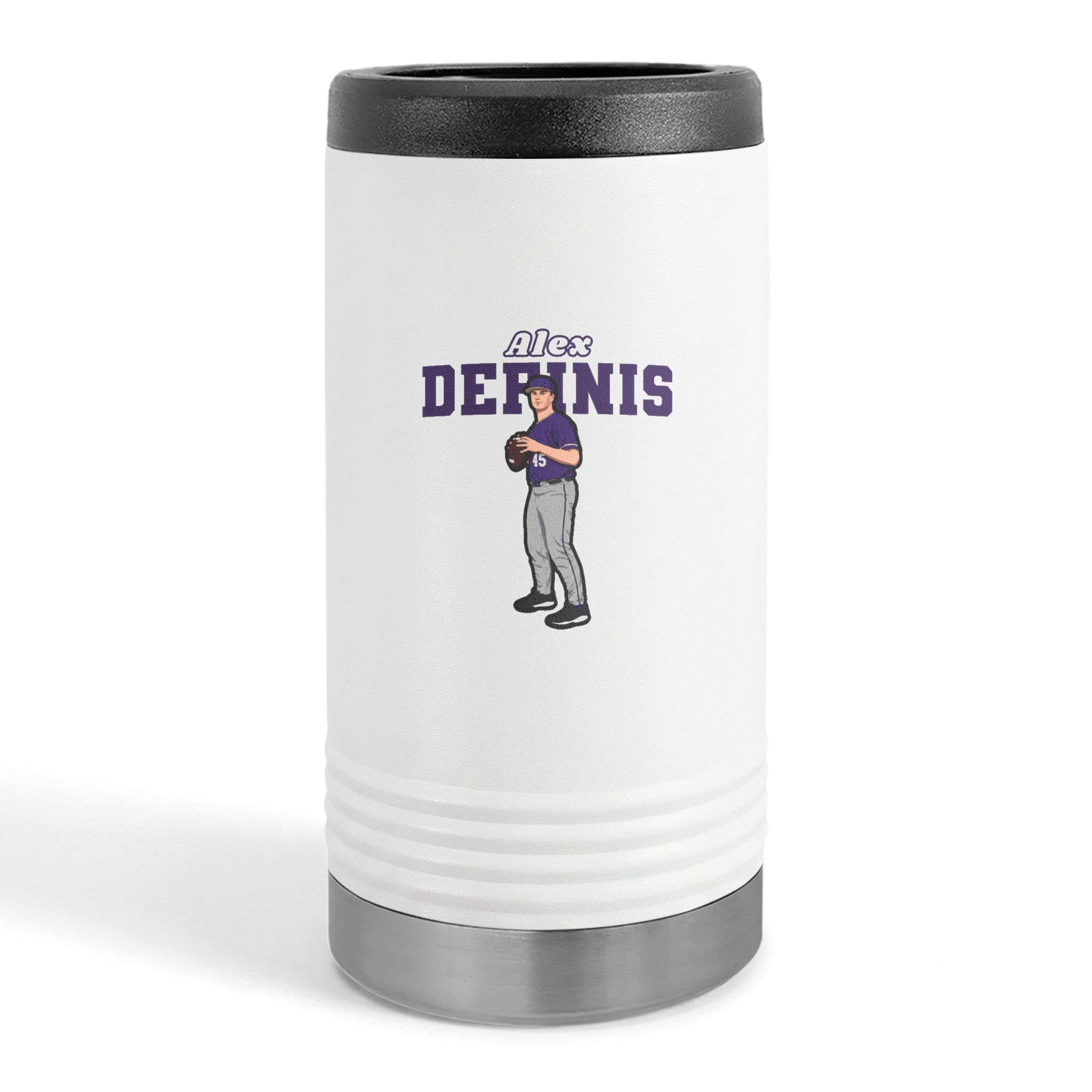 Slim Stainless Can Cooler — character_name_arch in White