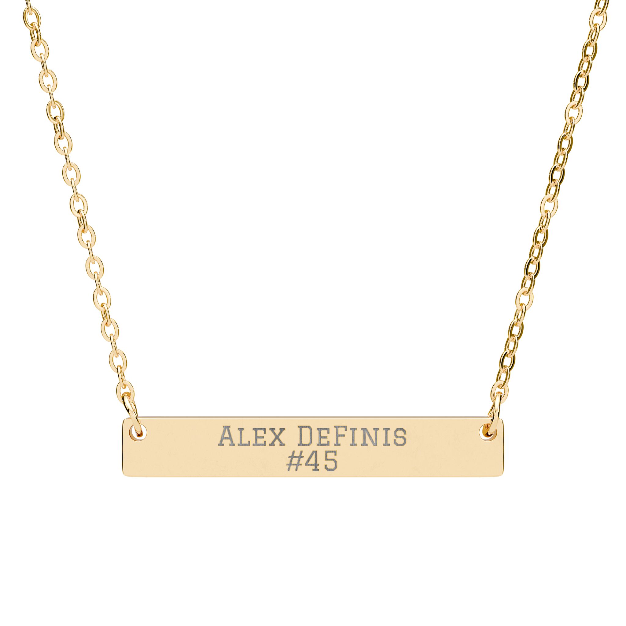 Engraved Bar Necklace — Name & Number in Gold