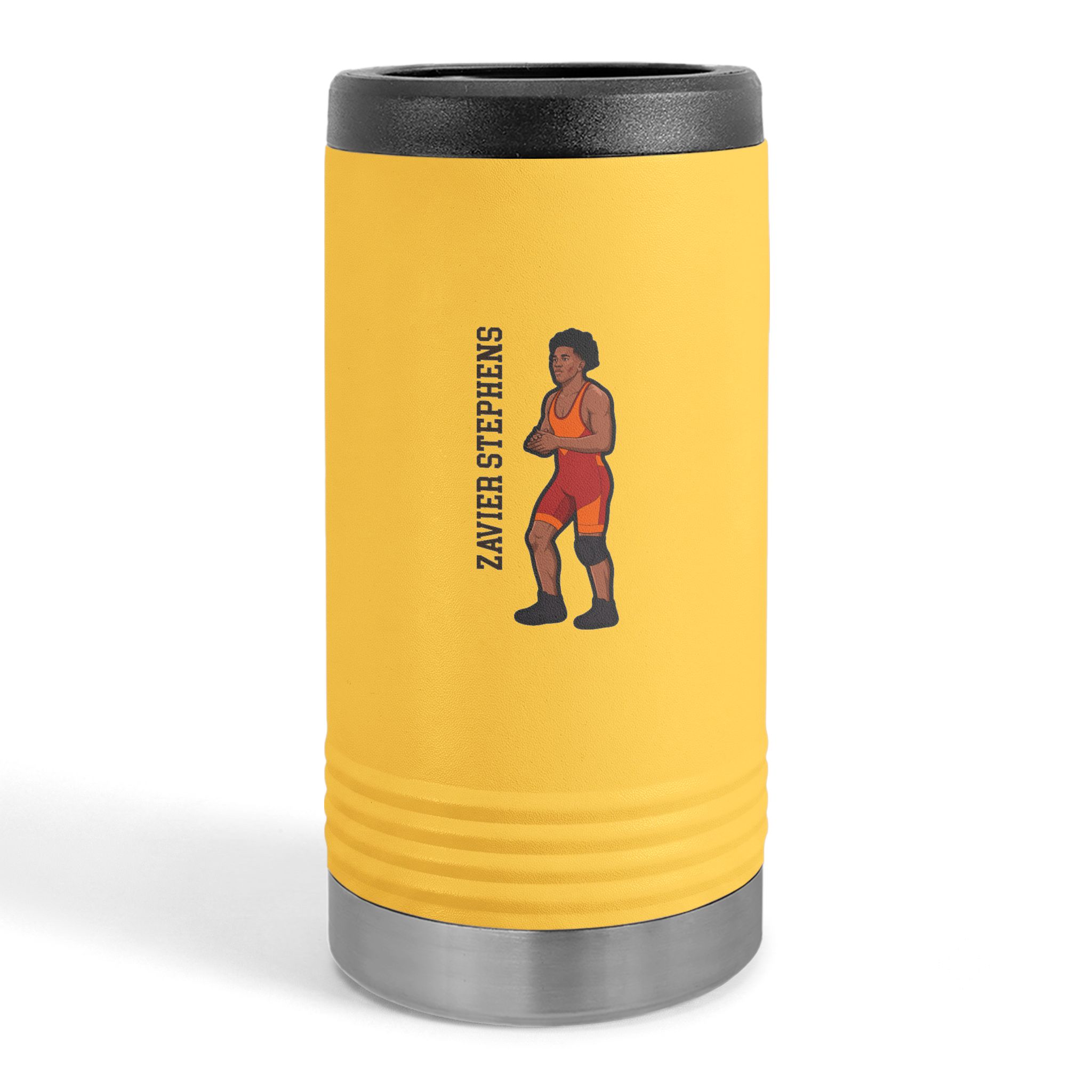 Slim Stainless Can Cooler — character_name_vertical in Yellow