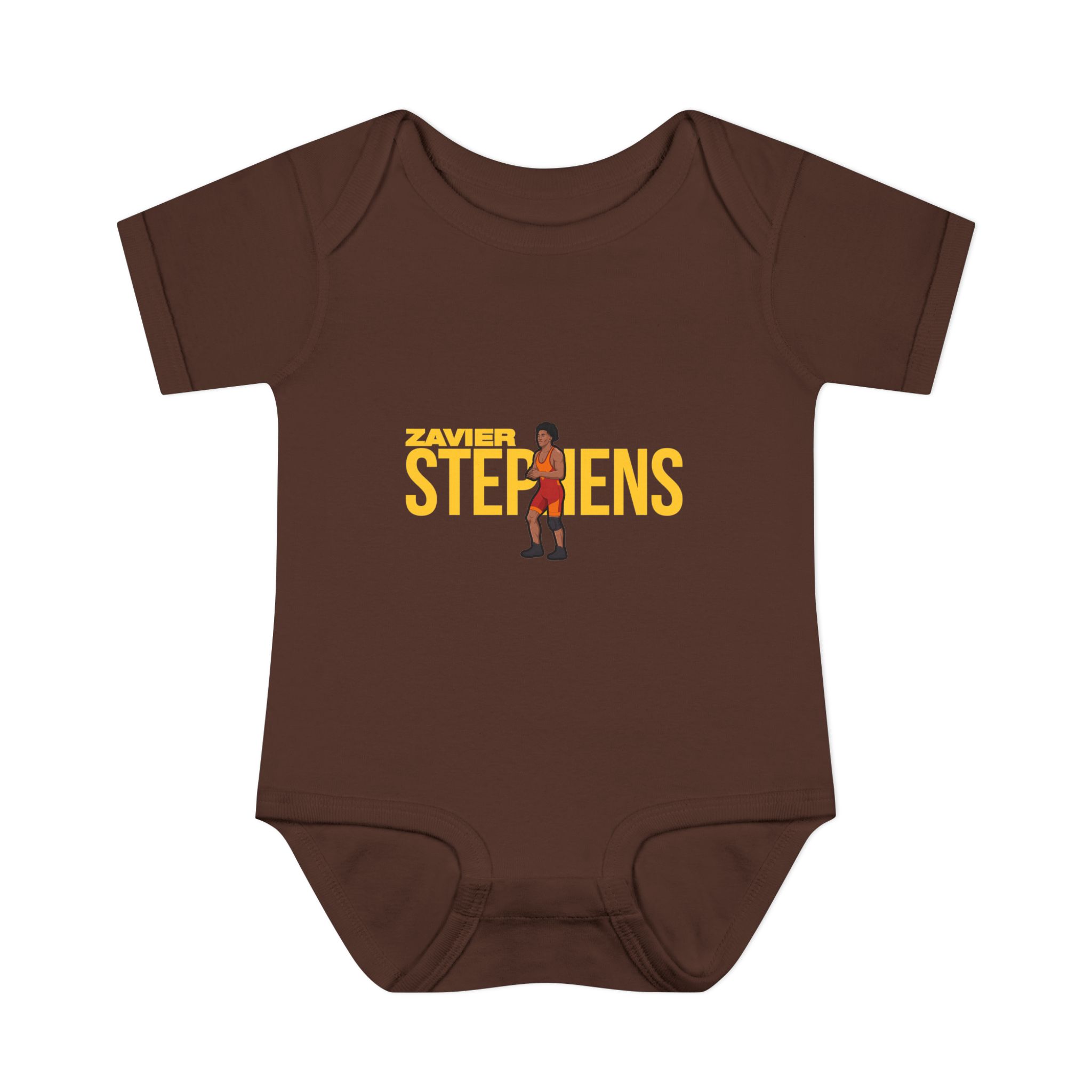 Baby Onesie — character_player_name in Brown