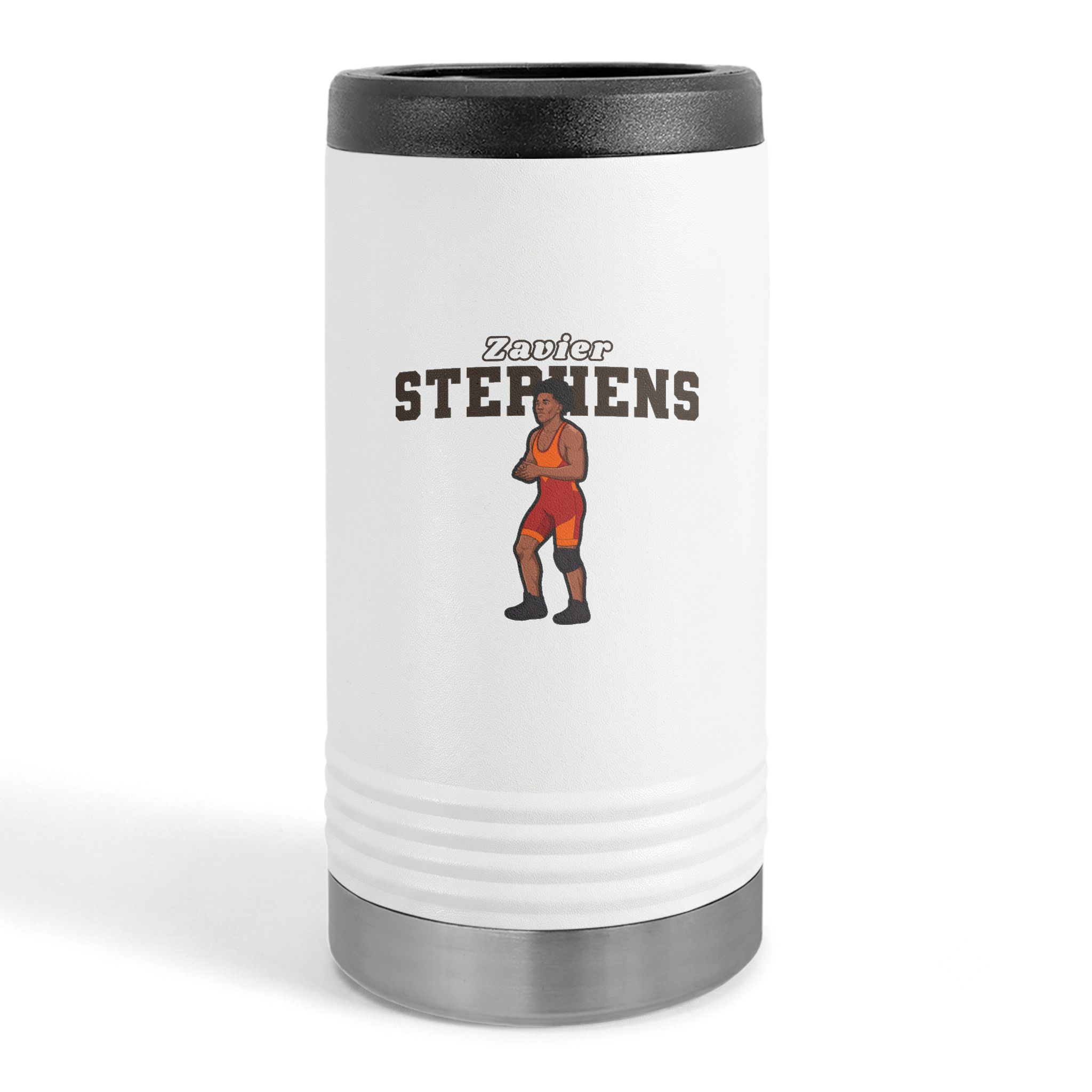 Slim Stainless Can Cooler — character_name_arch in White