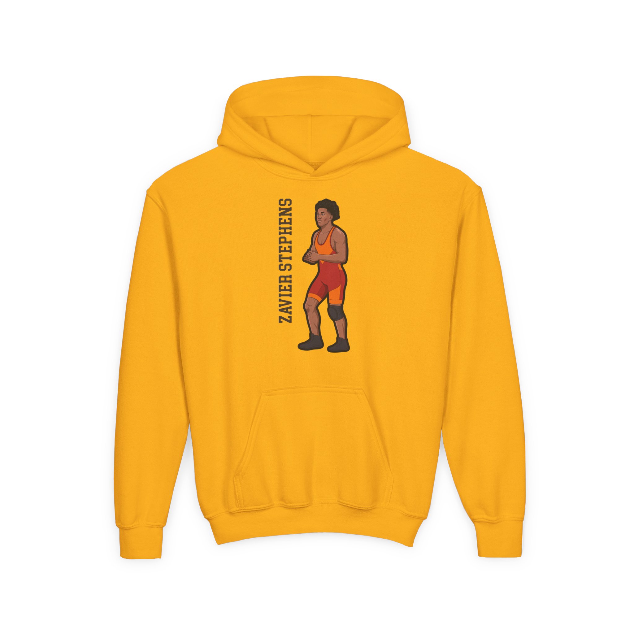 Youth Hoodie — character_name_vertical in Gold