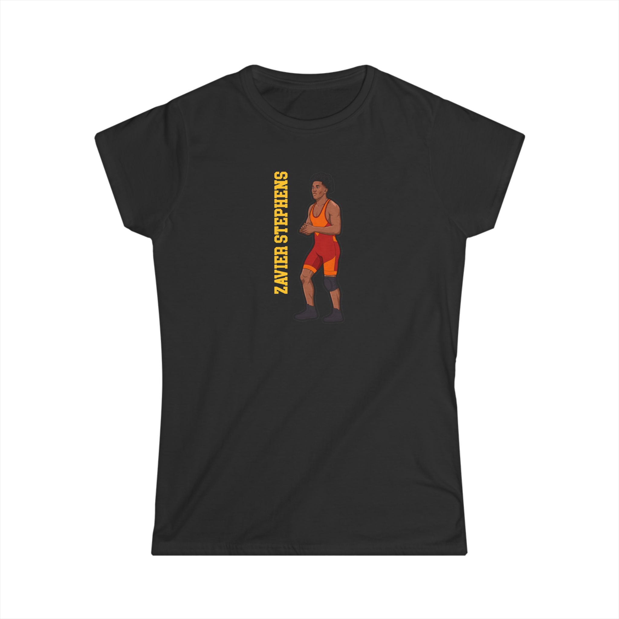 Women's Softstyle Tee — character_name_vertical in Black