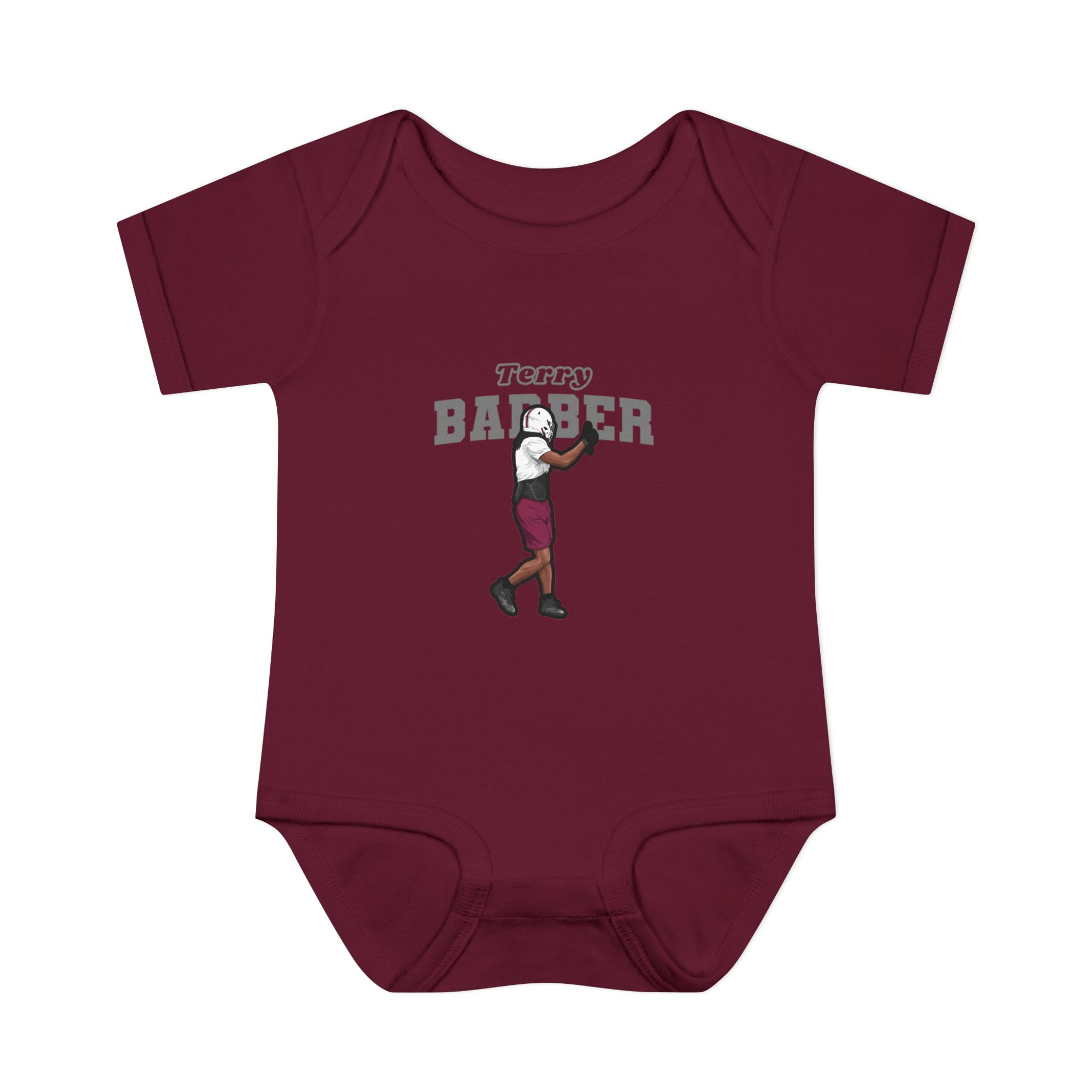 Baby Onesie — character_name_arch in Maroon