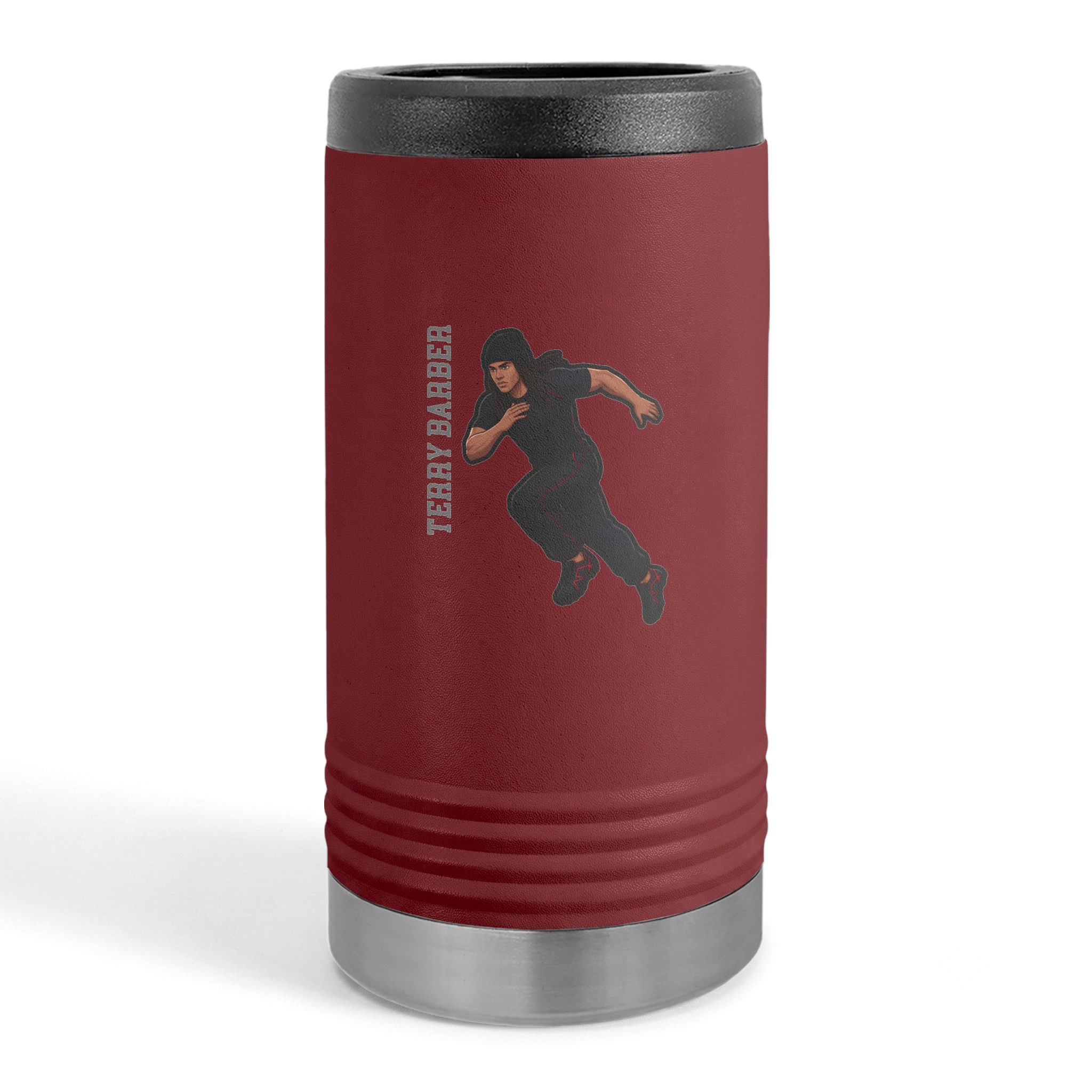 Slim Stainless Can Cooler — character_name_vertical in Maroon