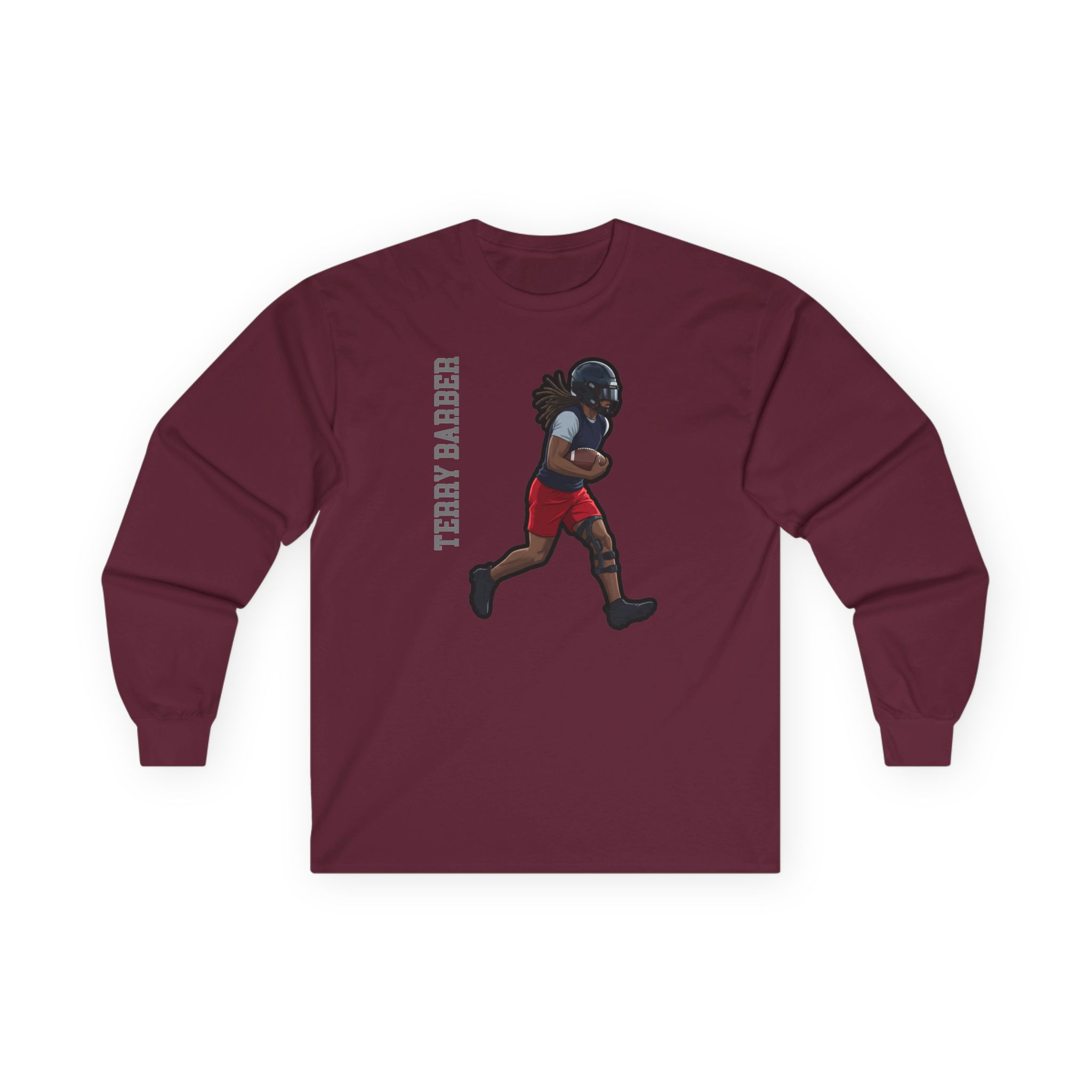 Long Sleeve Tee — character_name_vertical in Maroon