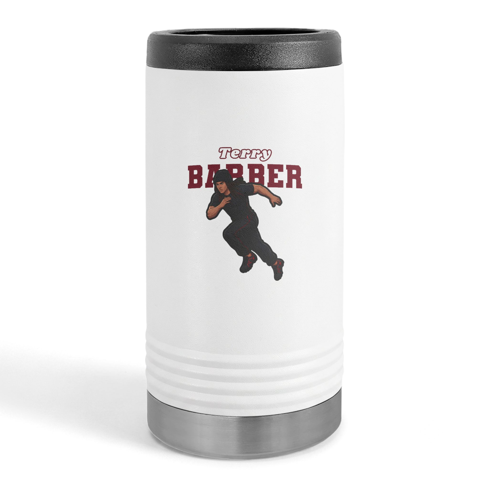 Slim Stainless Can Cooler — character_name_arch in White
