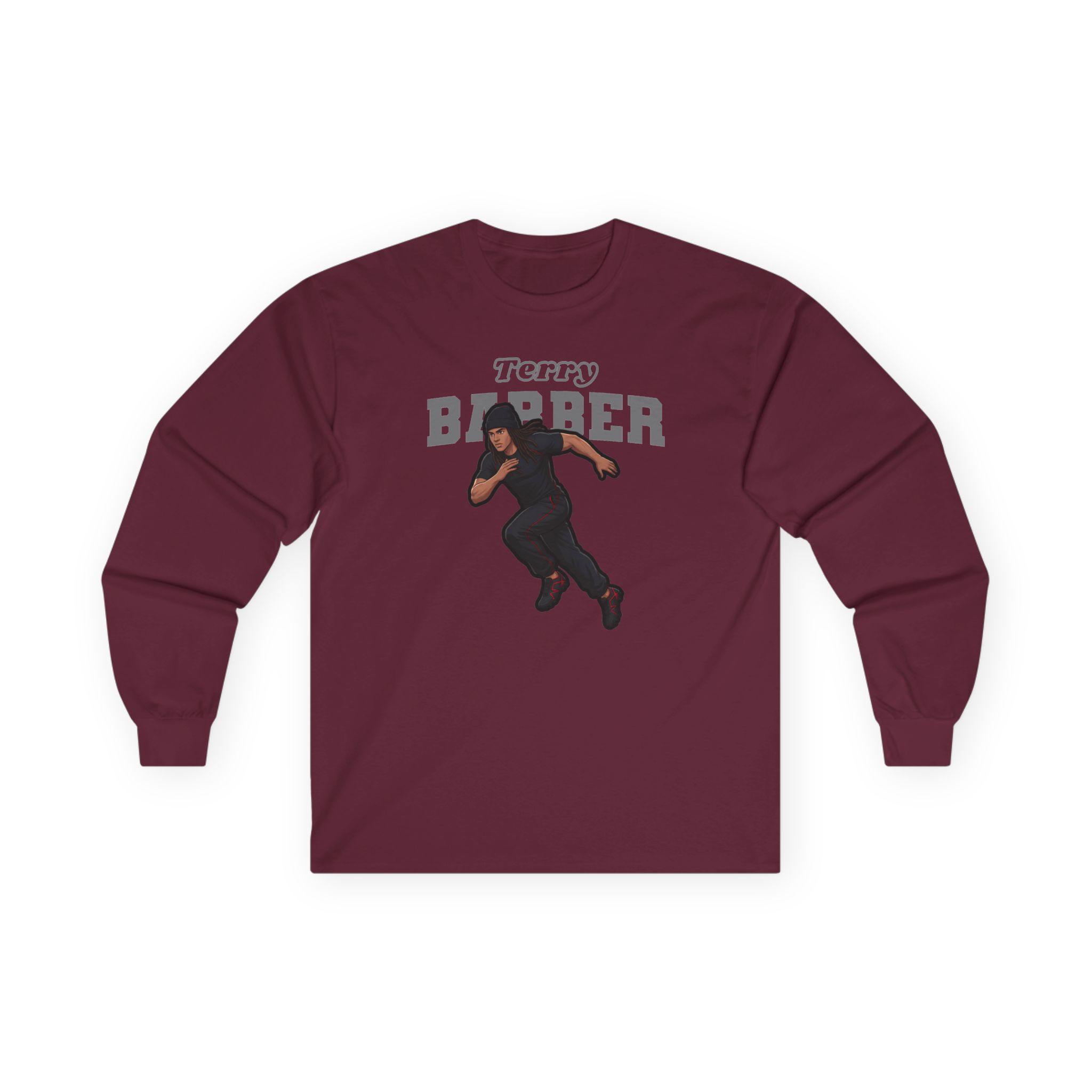 Long Sleeve Tee — character_name_arch in Maroon