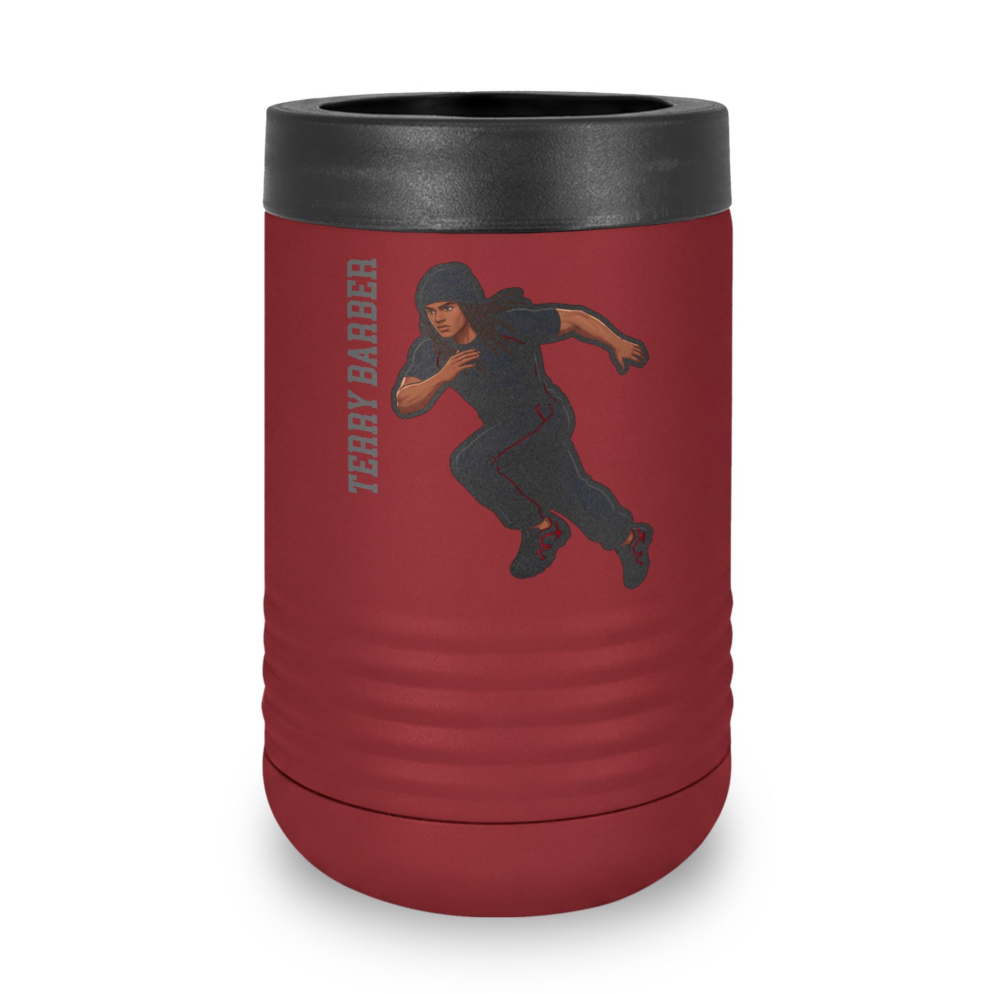 Stainless Can Cooler — character_name_vertical in Maroon