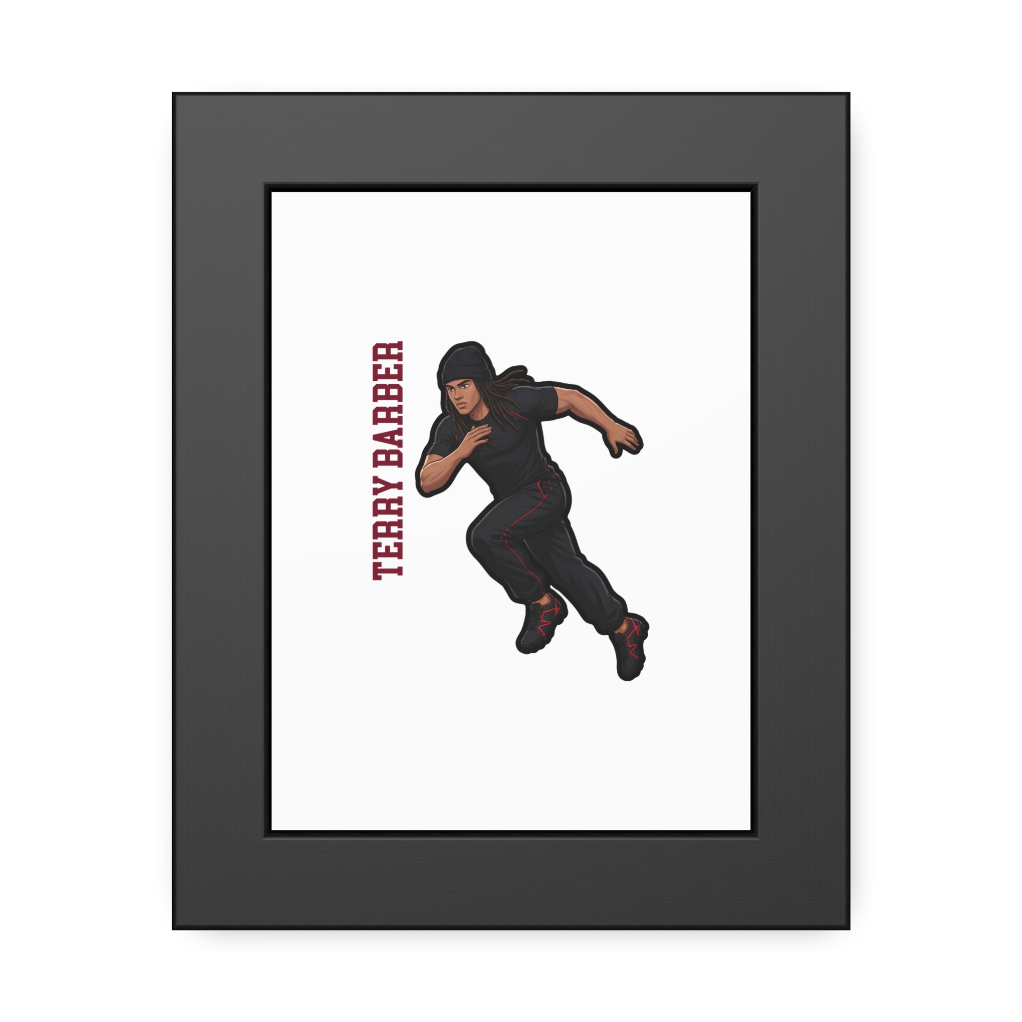 Framed Poster — character_name_vertical in Black
