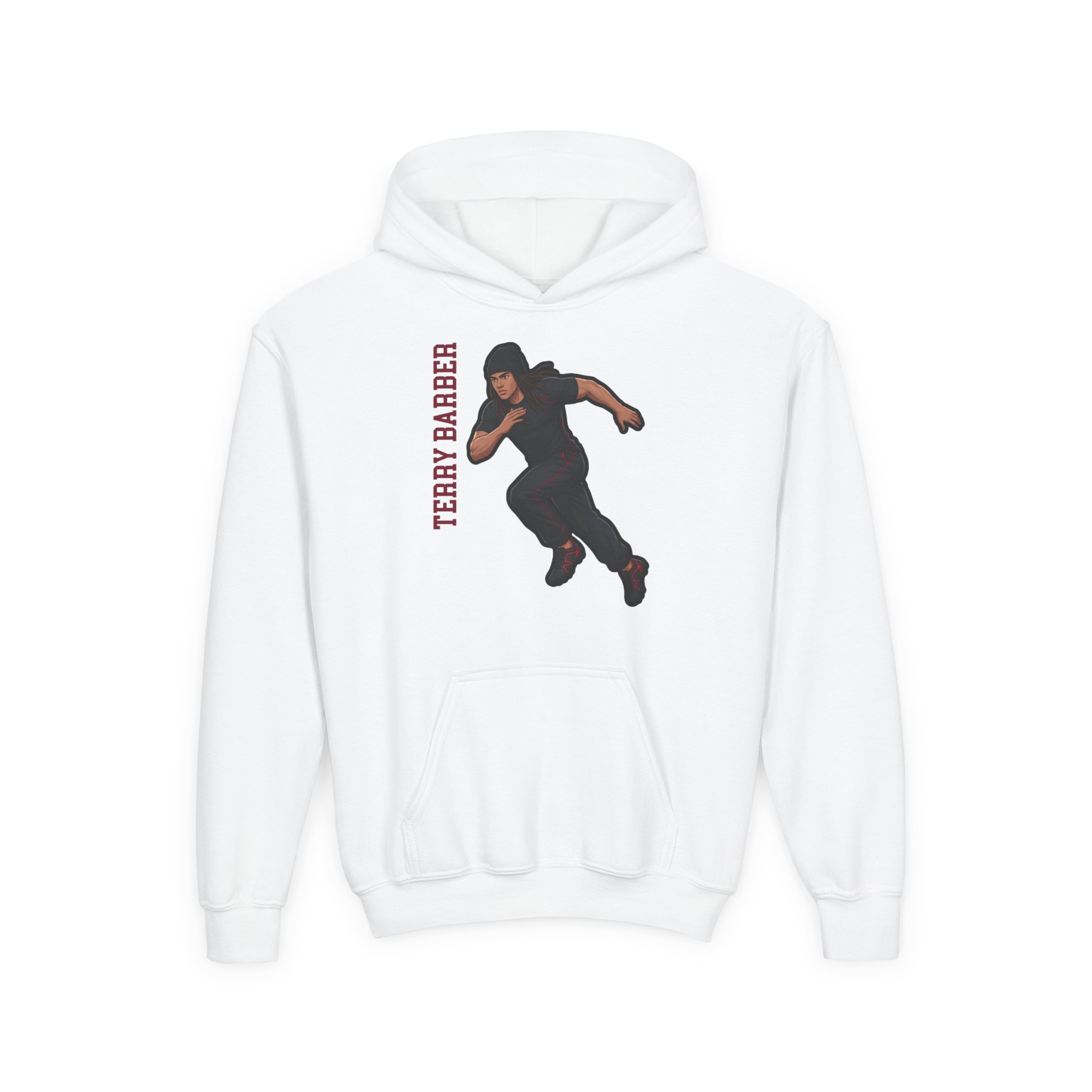 Youth Hoodie — character_name_vertical in White