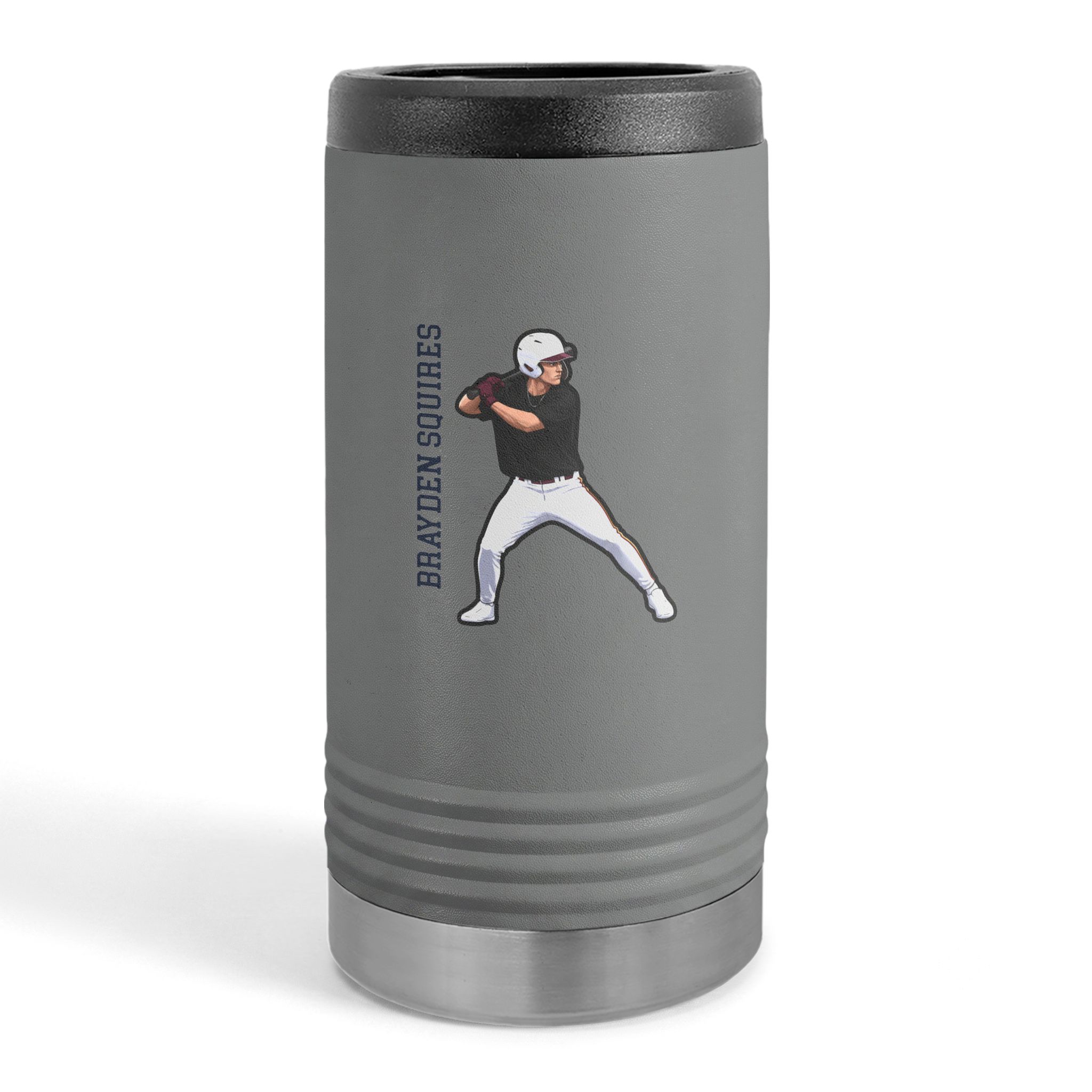 Slim Stainless Can Cooler — character_name_vertical in Grey