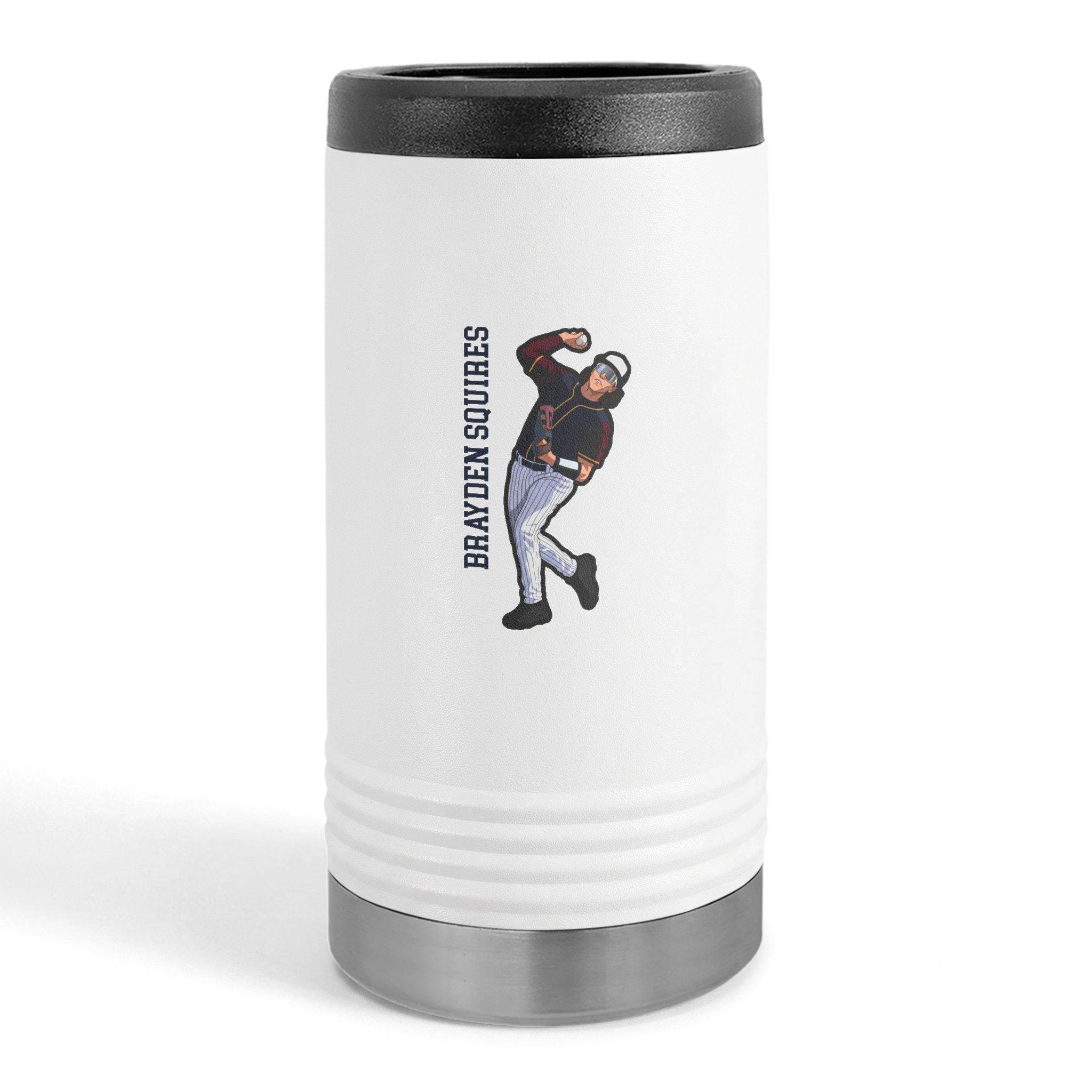 Slim Stainless Can Cooler — character_name_vertical in White