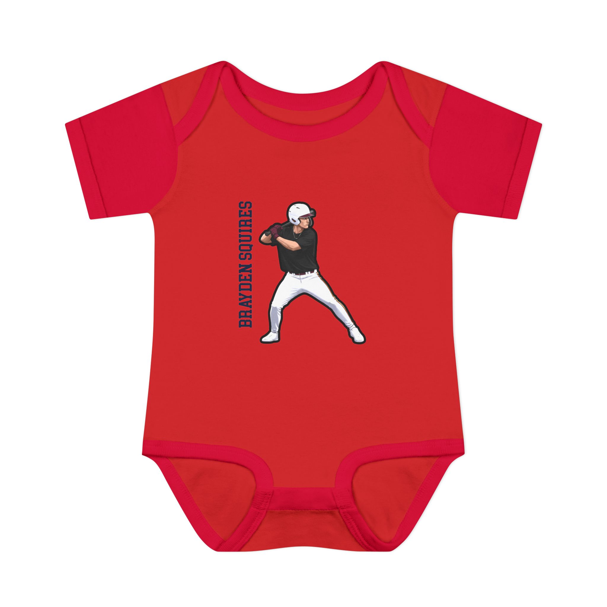 Baby Onesie — character_name_vertical in Red