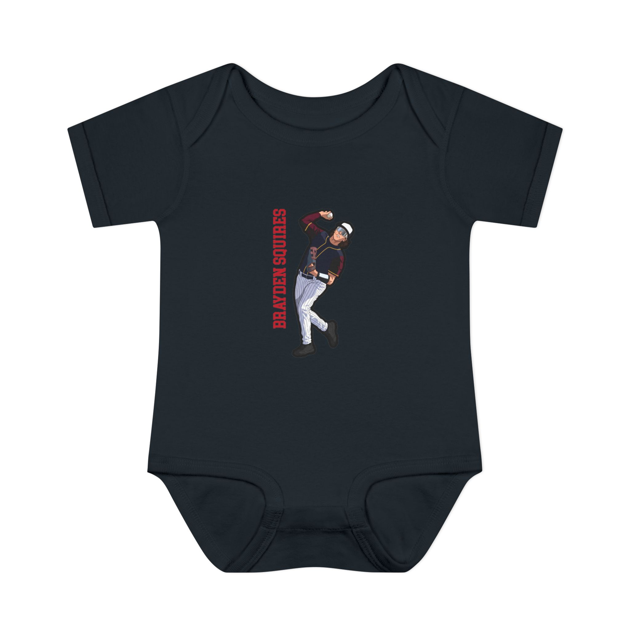 Baby Onesie — character_name_vertical in Black